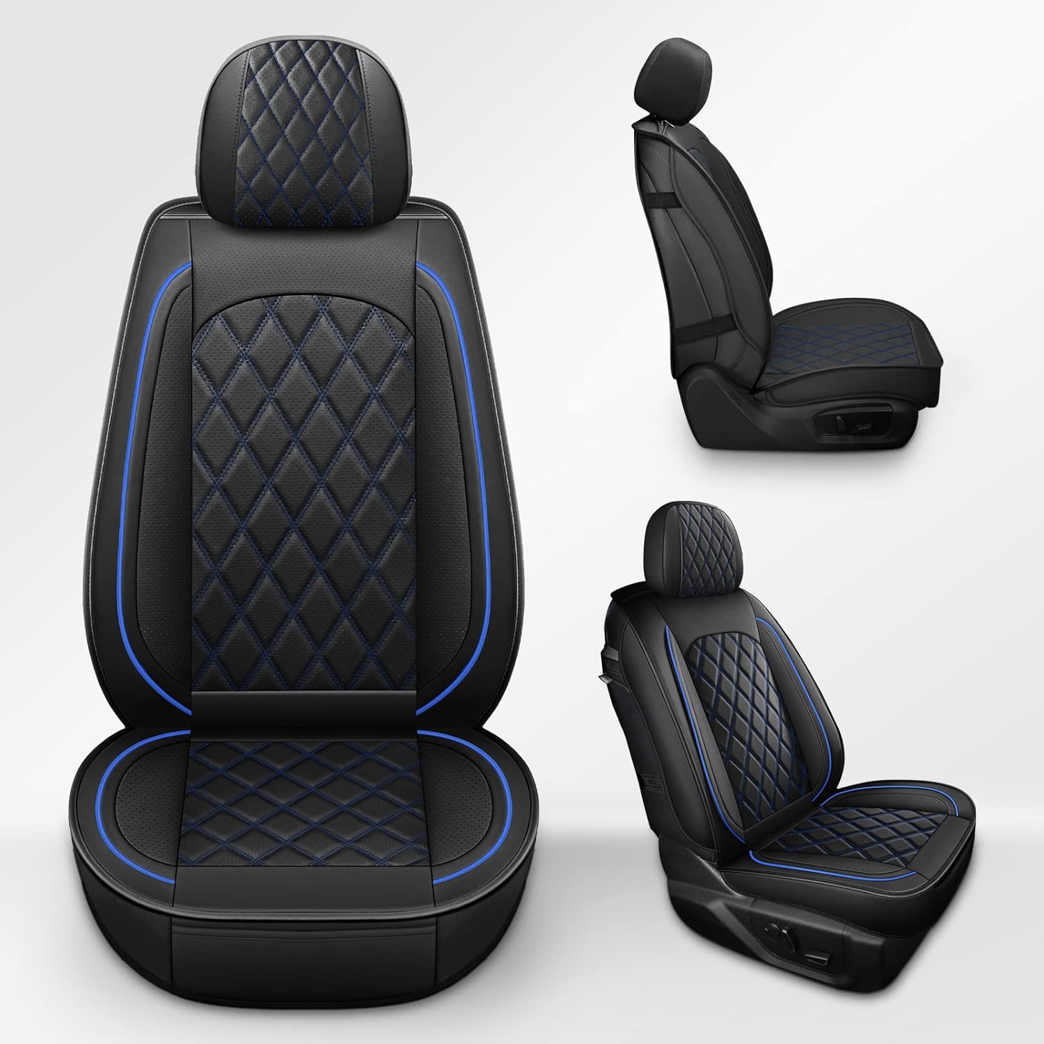 MIROZO 2PCS Front Truck Seat Cover,Waterproof Ram Seat Covers Truck Cushion Compatible with 2009-2025 RAM 1500 2500 3500 Pickup Crew Quad Cab (2PCS Front,Black and Blue)