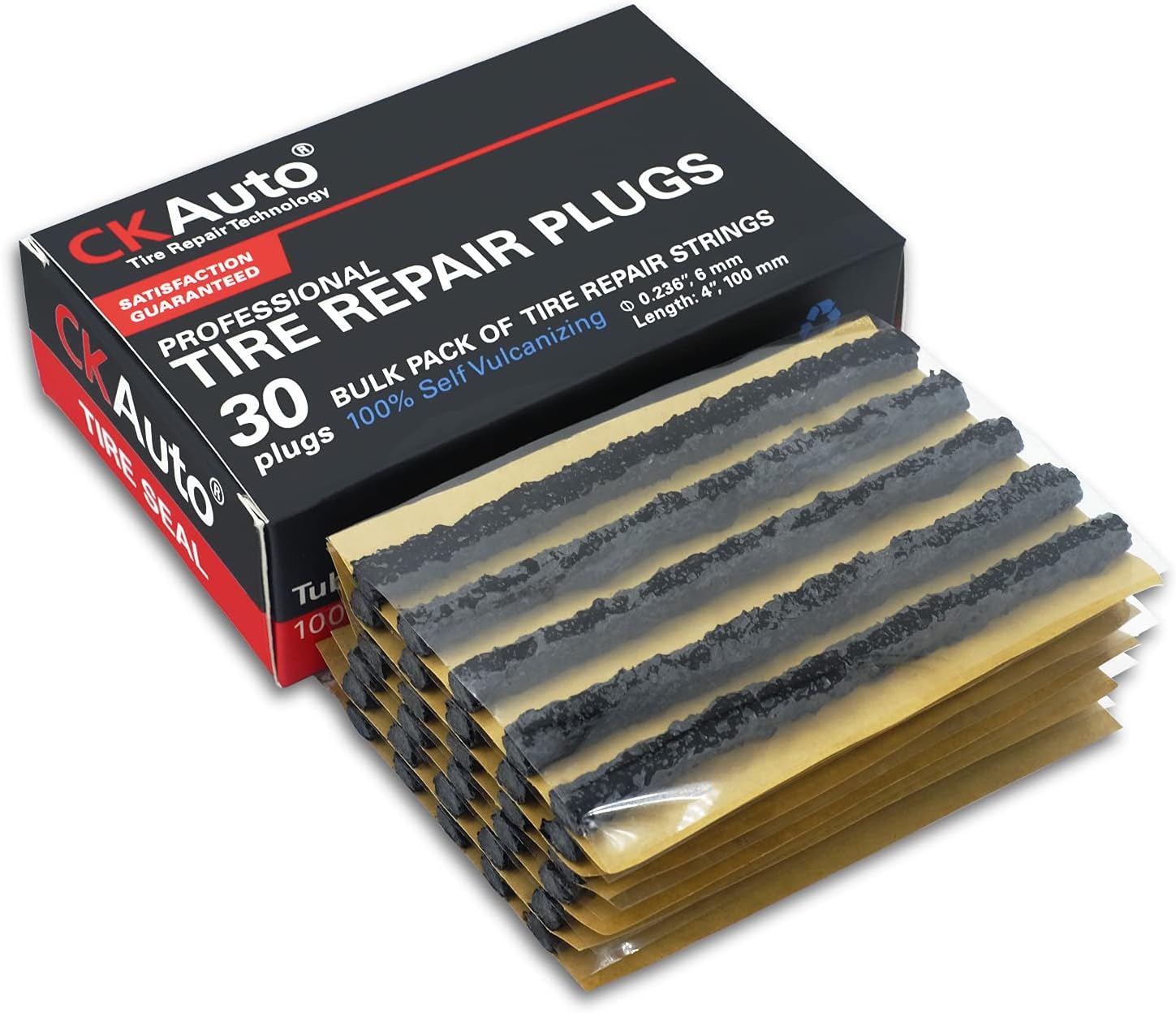 CKAuto 30pcs 4" Black Tire Repair Strings, Automotive Tool Tire Repair Plugs for Tubeless Off-Road Tires Car, Bike, ATV, UTV, Wheelbarrow, Mower