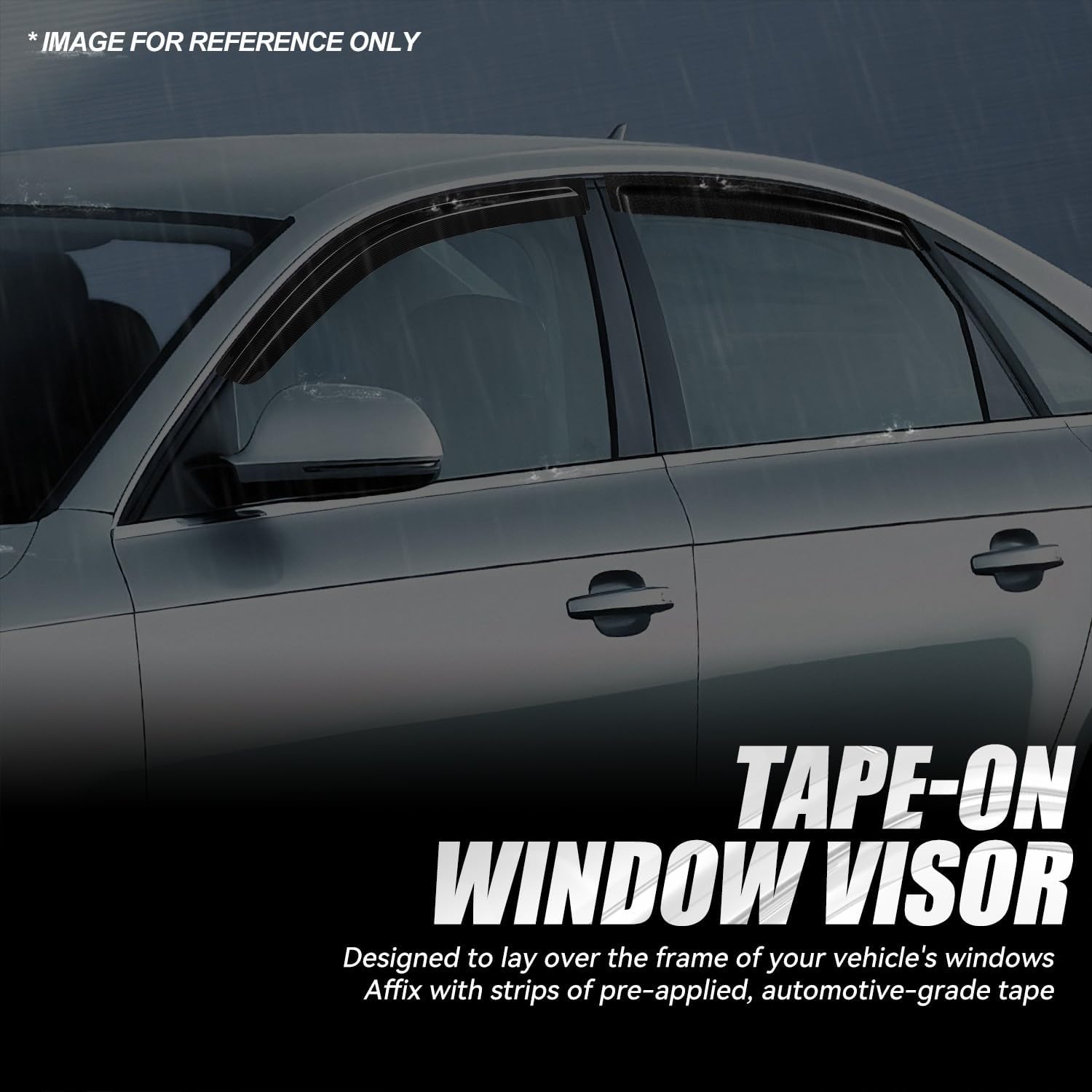 Auto Dynasty 4Pcs Carbon Fiber Pattern Window Visors Compatible with 2002-2008 Audi A4 S4 RS4, Tape-On Front & Rear Window Deflectors Rain Guards Sun Air Side Vent Shade, Exc Convertible, Glossy Black