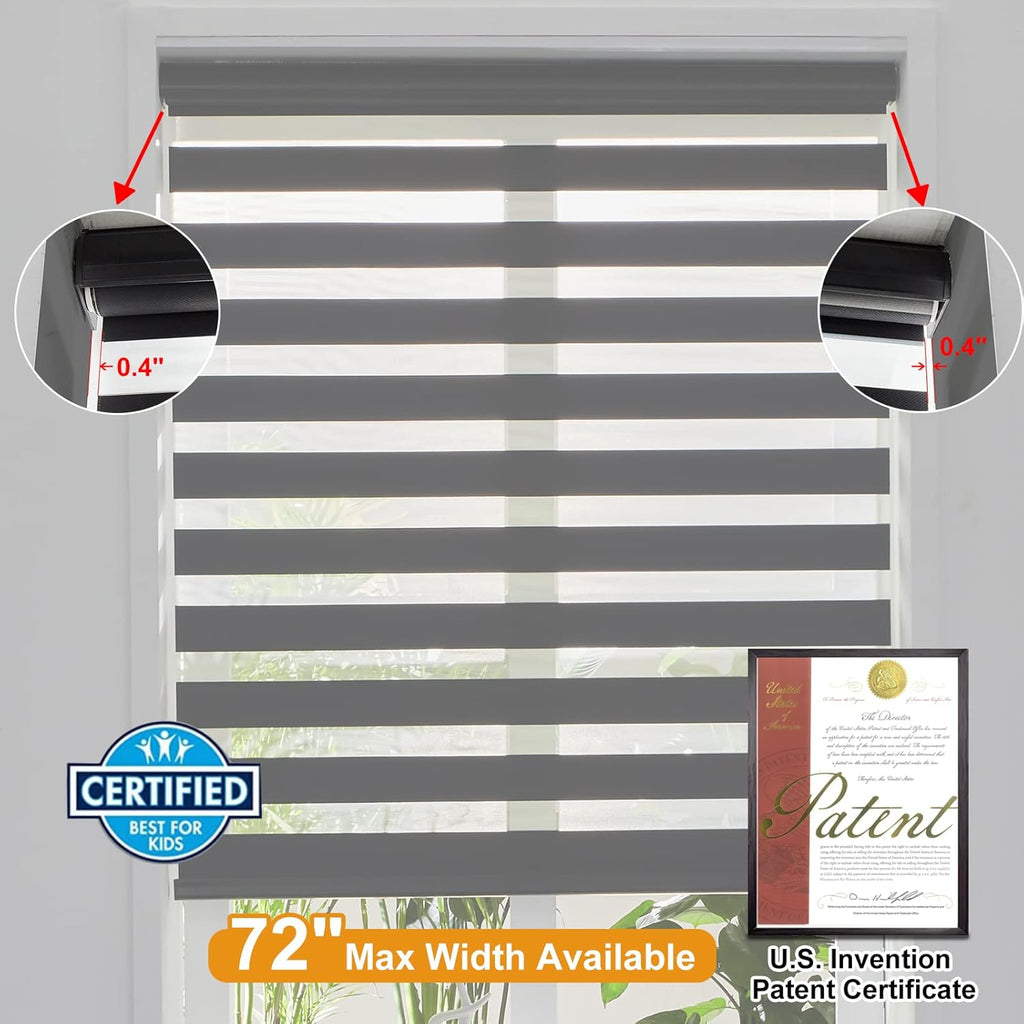 Persilux Cordless Zebra Blinds for Windows (34" W X 64" H, Black) Free-Stop Windows Shades Dual Layer Light Control for Day and Night, Light Filtering Sheer Shades for Home, Easy to Install