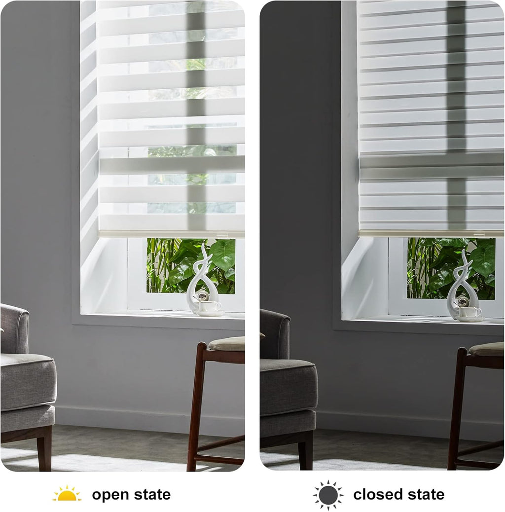 Persilux Cordless Zebra Blinds for Windows (58" W X 72" H, Cream) Free-Stop Roller Windows Shades Dual Layer Light Control for Day and Night, Light Filtering Sheer Shades for Home, Easy to Install