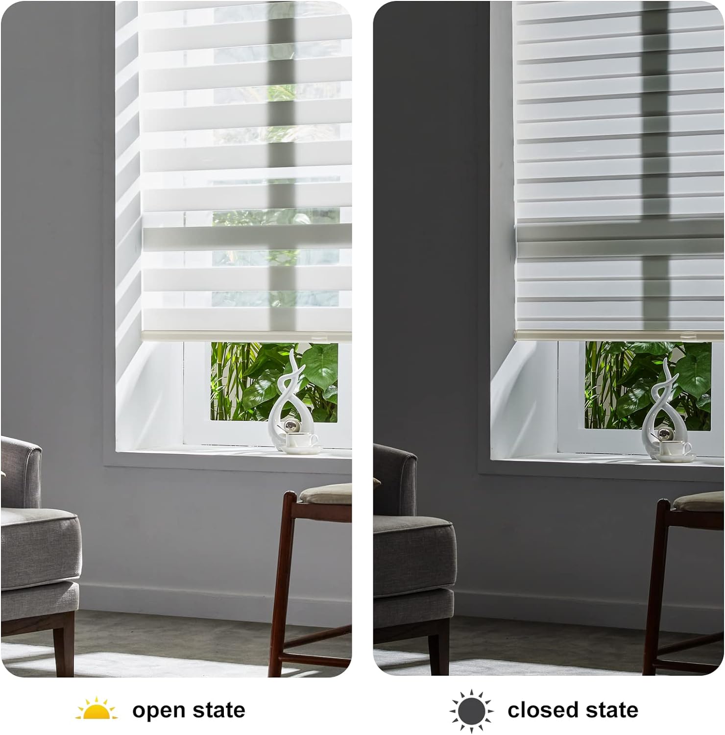 Persilux Cordless Zebra Blinds for Windows Free-Stop Window Blinds (30" W X 72" H, Cream) Dual Layer Light Control for Day and Night, Light Filtering Sheer Shades for Home, Easy to Install
