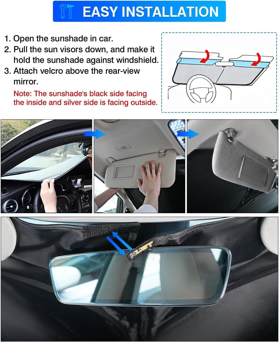 KUST Windshield Sun Shade for 2015-2020 Chevrolet Chevy Suburban/Tahoe, GMC Yukon XL, Yukon Denali XL Accessories Front Window Shade Sun Visor Cover Foldable Blocks UV Rays Keep Your Car Cooler