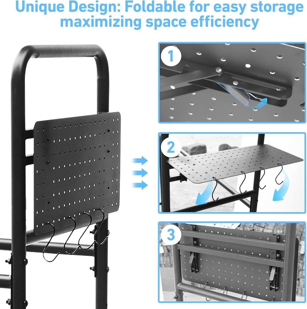 Rolling Tire Rack for Garage, Adjustable Metal Tire Rack with Foldable Heavy-Duty Hole Board, 4 Self-Locking Swivel Casters, 59” Height, 660 Pound Capacity