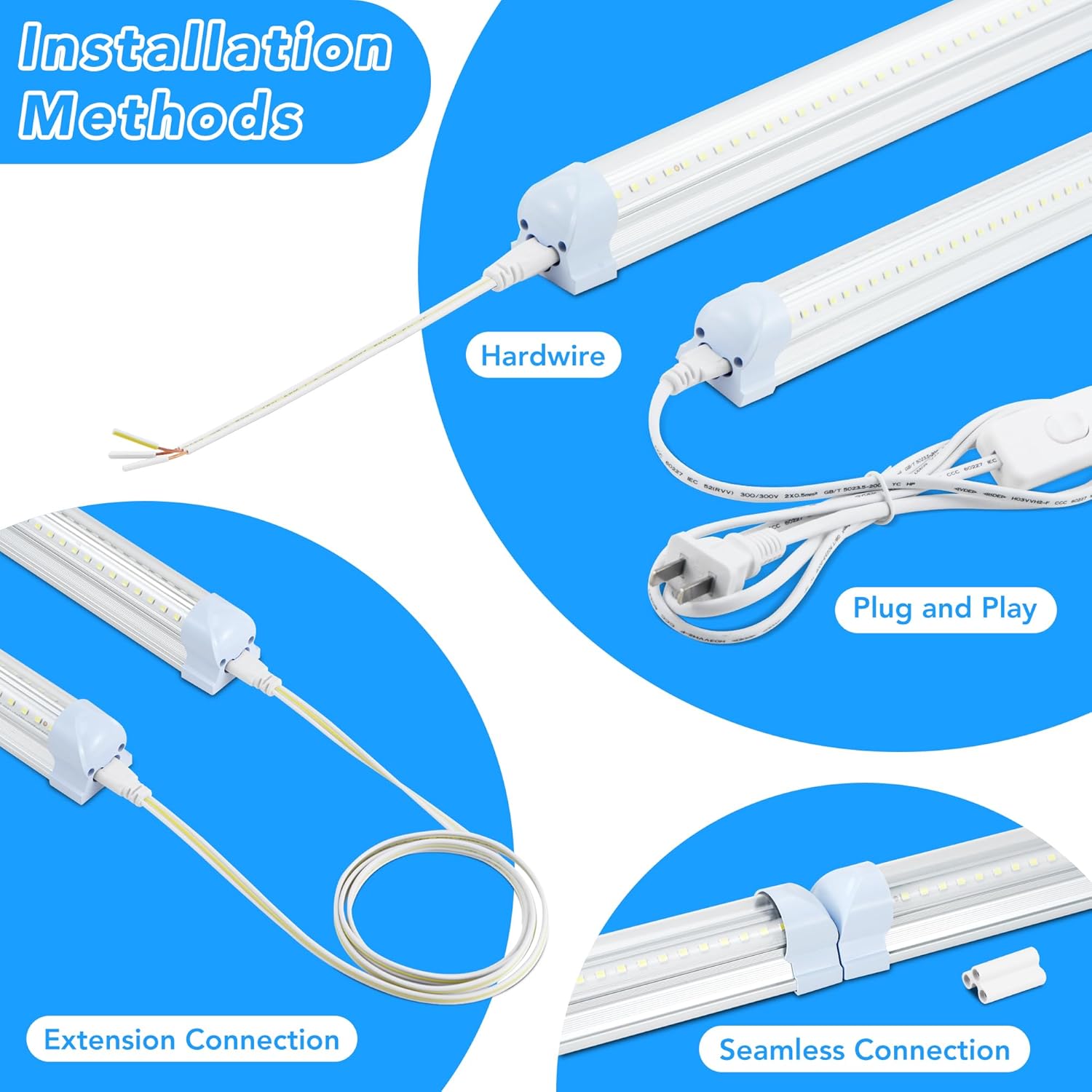 T8 LED Shop Lights 4FT, 4 Pack LED Garage Lights 50W 9600LM 6000K, Linkable Work Light, Plug & Play Energy-Saving Workshop Lighting for Warehouse Basement Classroom(V2)