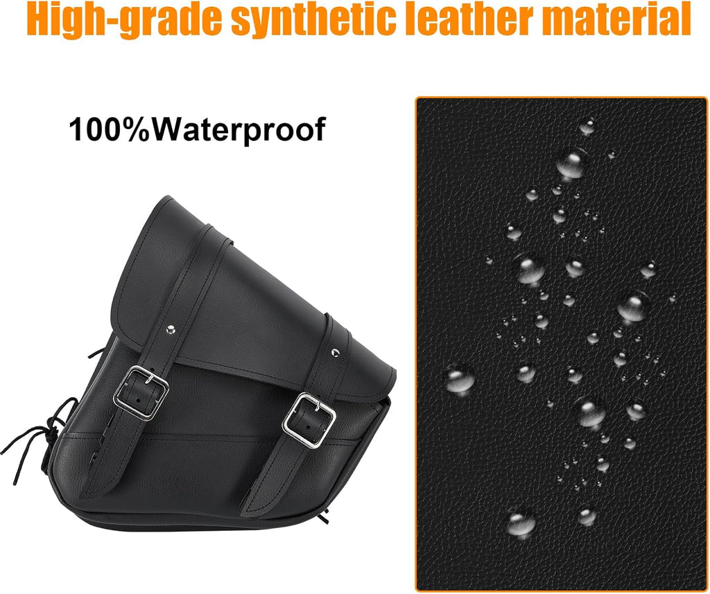 Gargoyle Bells Solo Swing Arm Bags - PVC Waterproof Motorcycle Luggage for Sportster Softail (Right + Left, Black)
