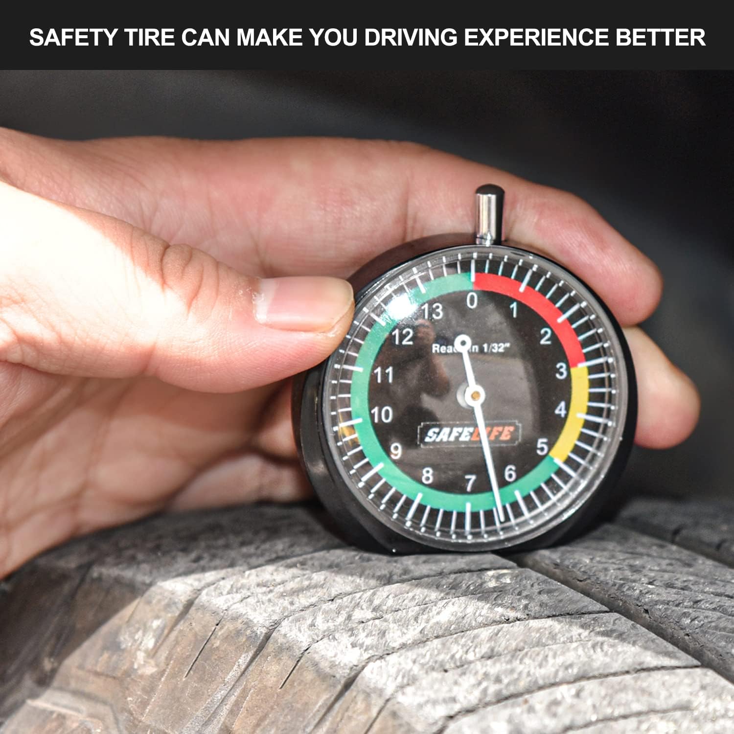 SAFELIFE Tire Tread Depth Gauge, 10 Pack Dial Type Tire Tread Depth Gauge Professional for Motorcycle, Car,Truck and Bus,Easy Reading Tyre Tread Depth Gauge in 32nds