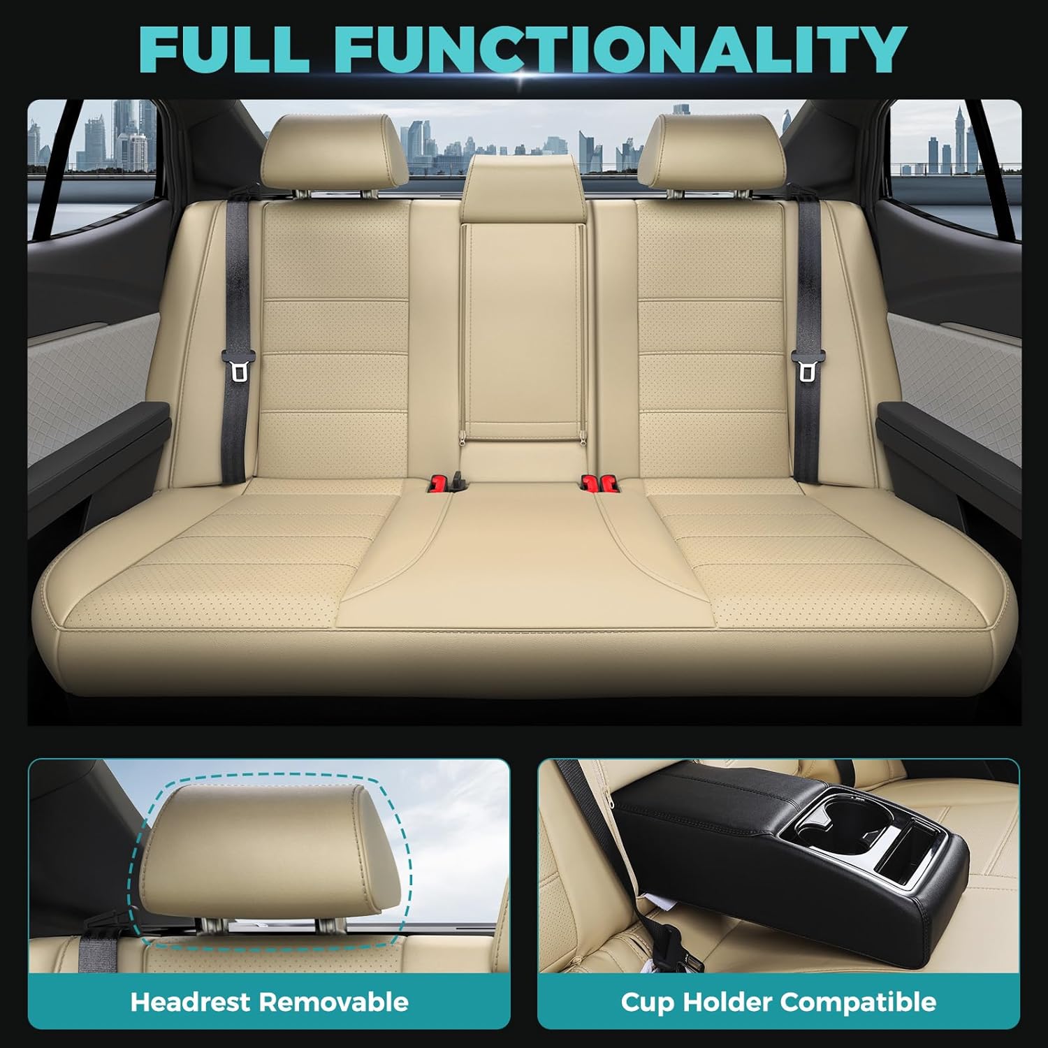 for Toyota Camry Seat Covers XSE XLE 2025 - Custom Fit Car Seat Covers Full Set, Leather Seat Covers for Cars, Waterproof Car Seat Cover, Beige
