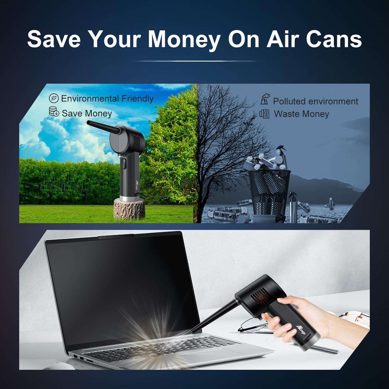 Electric Air Duster, Cordless Air Duster, Rechargeable Compressed Air Duster, 33000 RPM Air Blower, Two Smart Start Modes, Good Replacement for Compressed Air Can, Reusable Dust Destroyer…