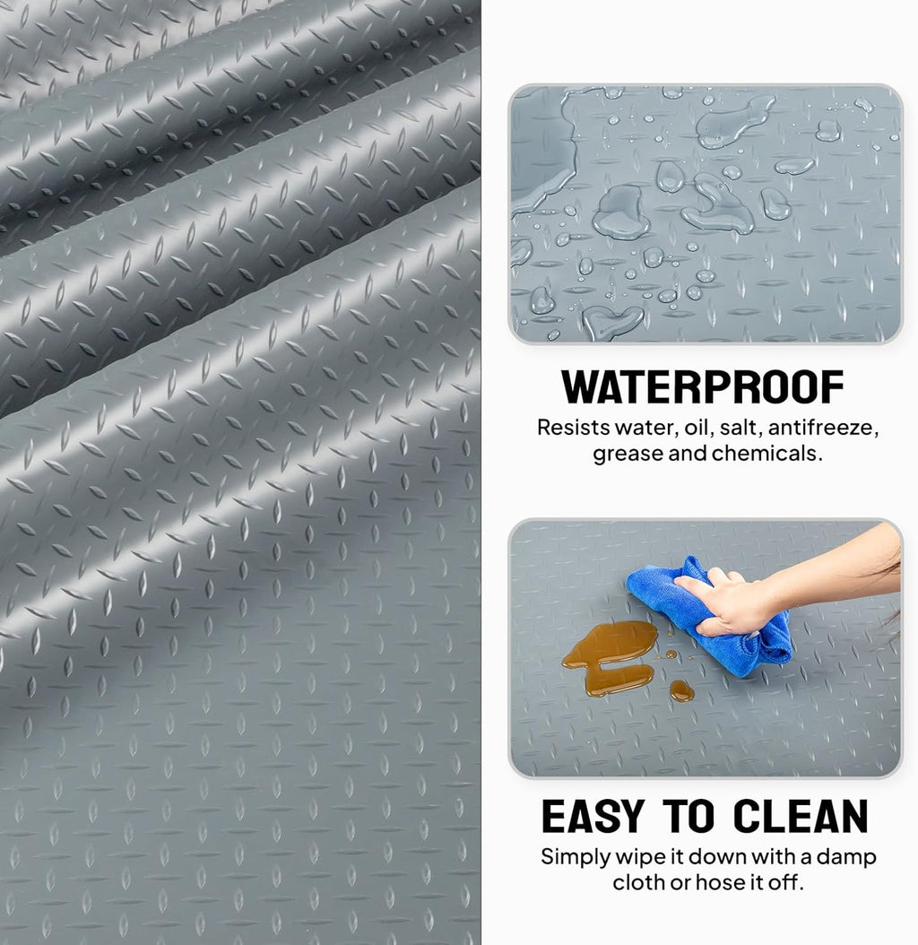 Bonnlo 7.5x17 FT Garage Floor Mat for Under Car,Thickened PVC Roll Floor mats，Waterproof Non Slip Parking Mat,Gray