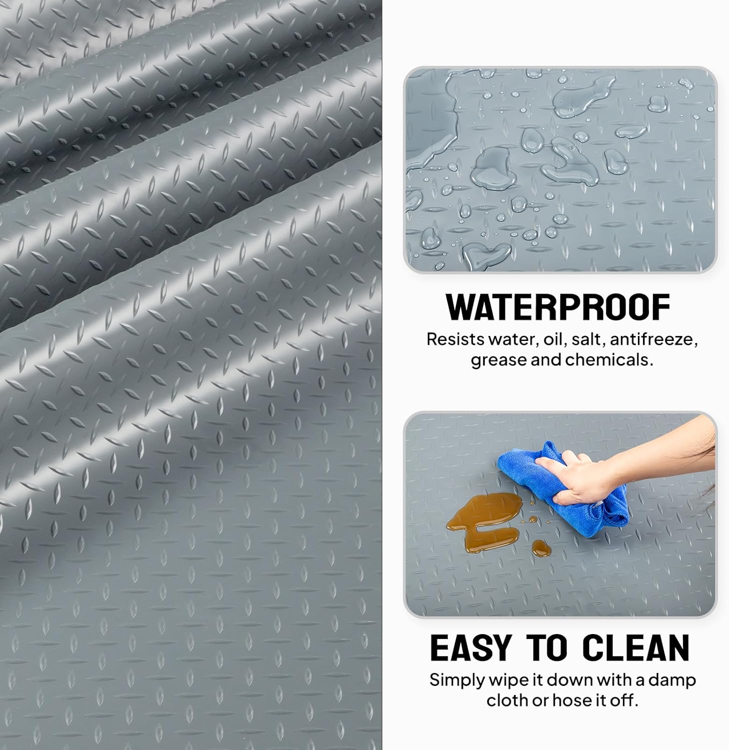 TUFFIOM 5 x 10 FT Garage Floor Mat, Thickened Diamond Plate PVC Garage Mats Flooring Roll for Under Car, Garage Parking Mats for SUVs, Golf Cart, Sports Car