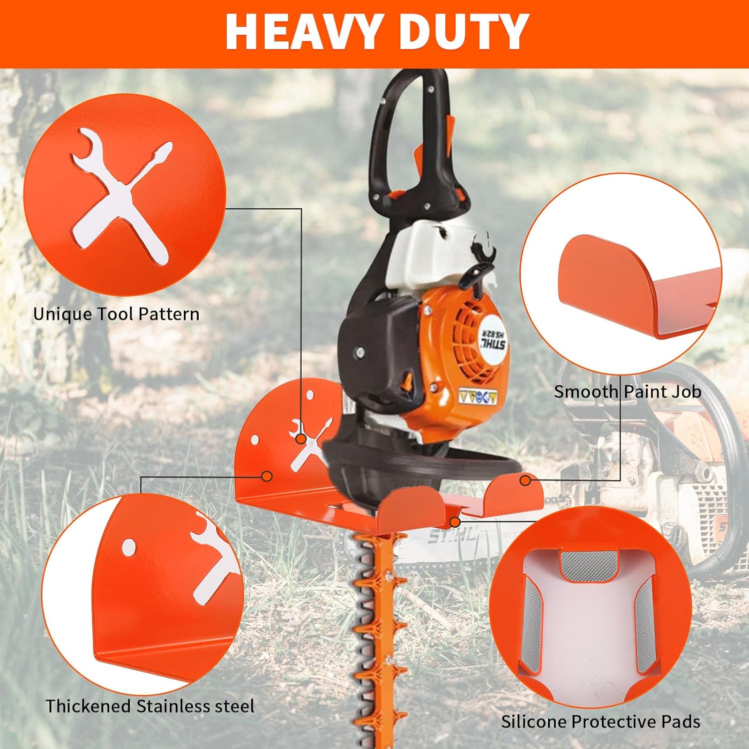 Upgraded Trimmer Rack Wall Mount - 8" Heavy Duty Weed Eater Hanger for Garage Wall Bracket, Garden Power Tool Holder Organizer Hooks for Grass Trimmer, Hedge Trimmer, Leaf Blower and Chainsaw, 2 Pack