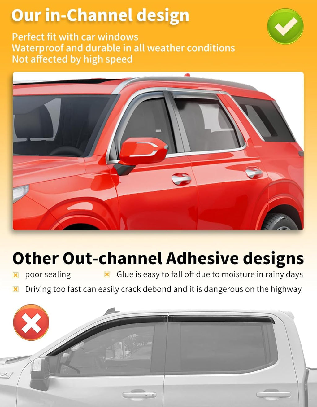 in-Channel Window Rain Guards Fit for Hyundai Palisade 2020 2021 2022 2023 2024 2025 Extra Durable Window Deflectors Window Visors Vent Shades Vent Visors Car Accessories-4 pcs Q23