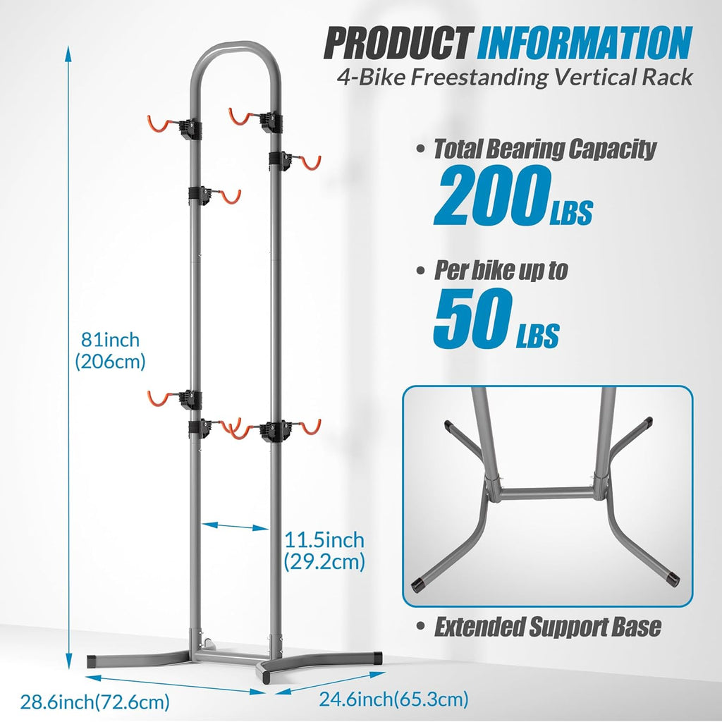 Suchtale 4 Bike Rack, Bicycle Rack, Bike Storage Rack for Garage Home, Freestanding Gravity Bike Stand, Adjustable Vertical Bicycle Holder for Indoor Outdoor, Bike Hanger Floor Parking Cycle Organizer