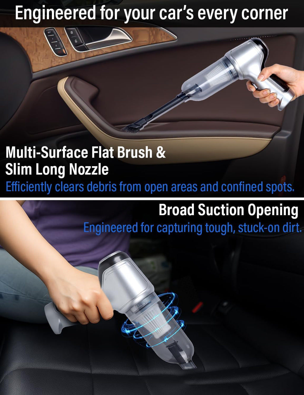 EcoNour Cordless Handheld Car Vacuum Cleaner | 120W Power, Dual Battery & 12000Pa High Power Mini Vacuum for Car Detailing | Rechargeable Dust Buster, Portable Handheld Vacuum for Home & Pet Hair