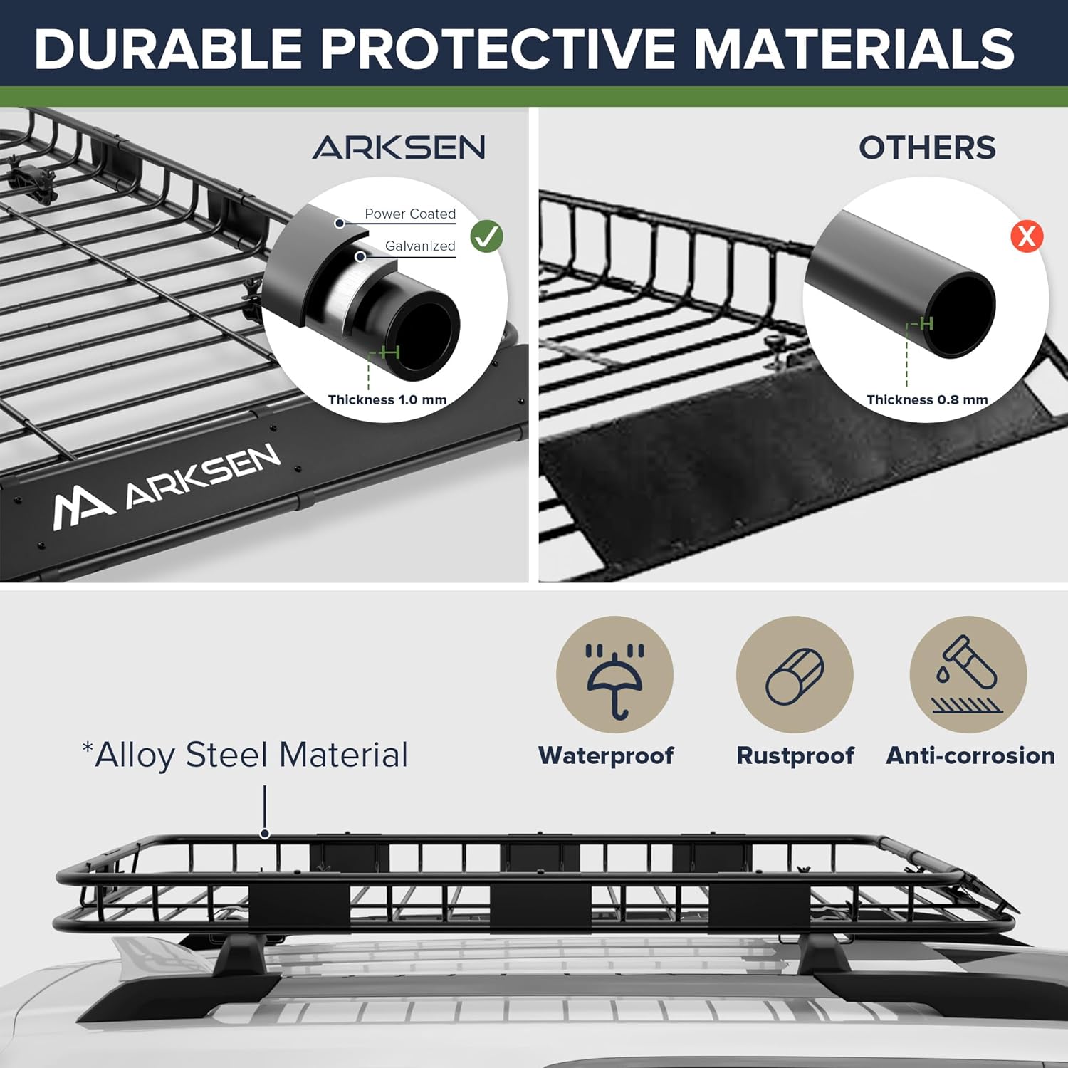 ARKSEN 64 x 39 x 4 Inch Upgrade Universal Roof Rack - 150Lbs Capacity Heavy Duty Rooftop Cargo Carrier with Extension for Car, SUV & Pickup, Durable Steel, Easy Install, Spacious Storage