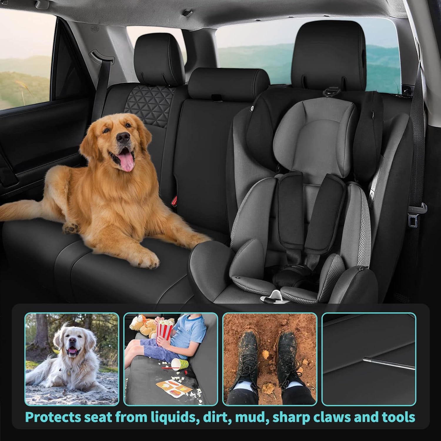 Seat Covers for Toyota 4Runner 2011-2024, Faux Leather Car Seat Cover Full Set, 3-Row-Only for 7 Seats Version-Black
