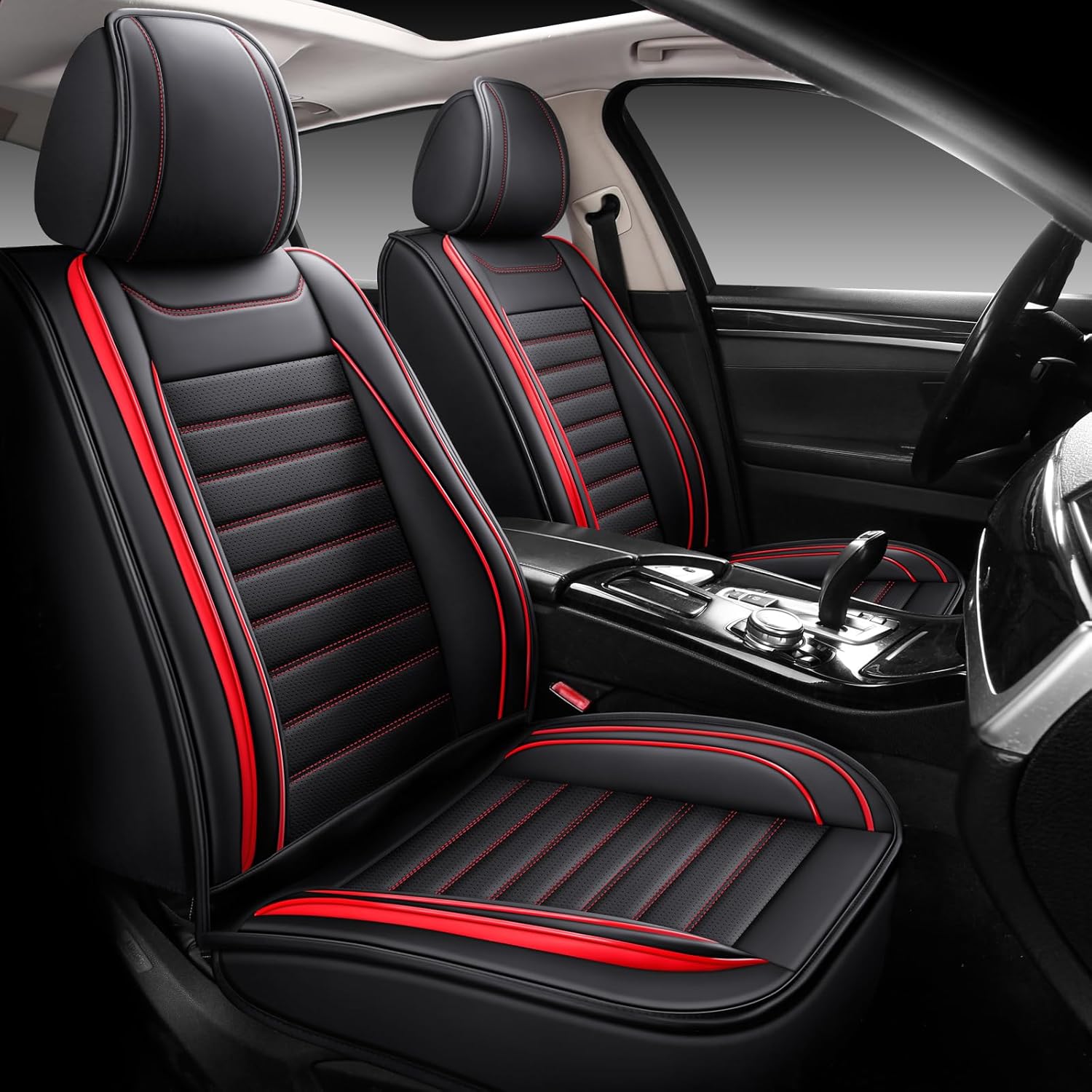 Leather Car Seat Covers Full Set, Universal Faux Leather Car Seat Covers 5 Seats, Automotive Seat Covers for Most Sedans SUVs Trucks, Front and Rear Seat Covers,Wine Red