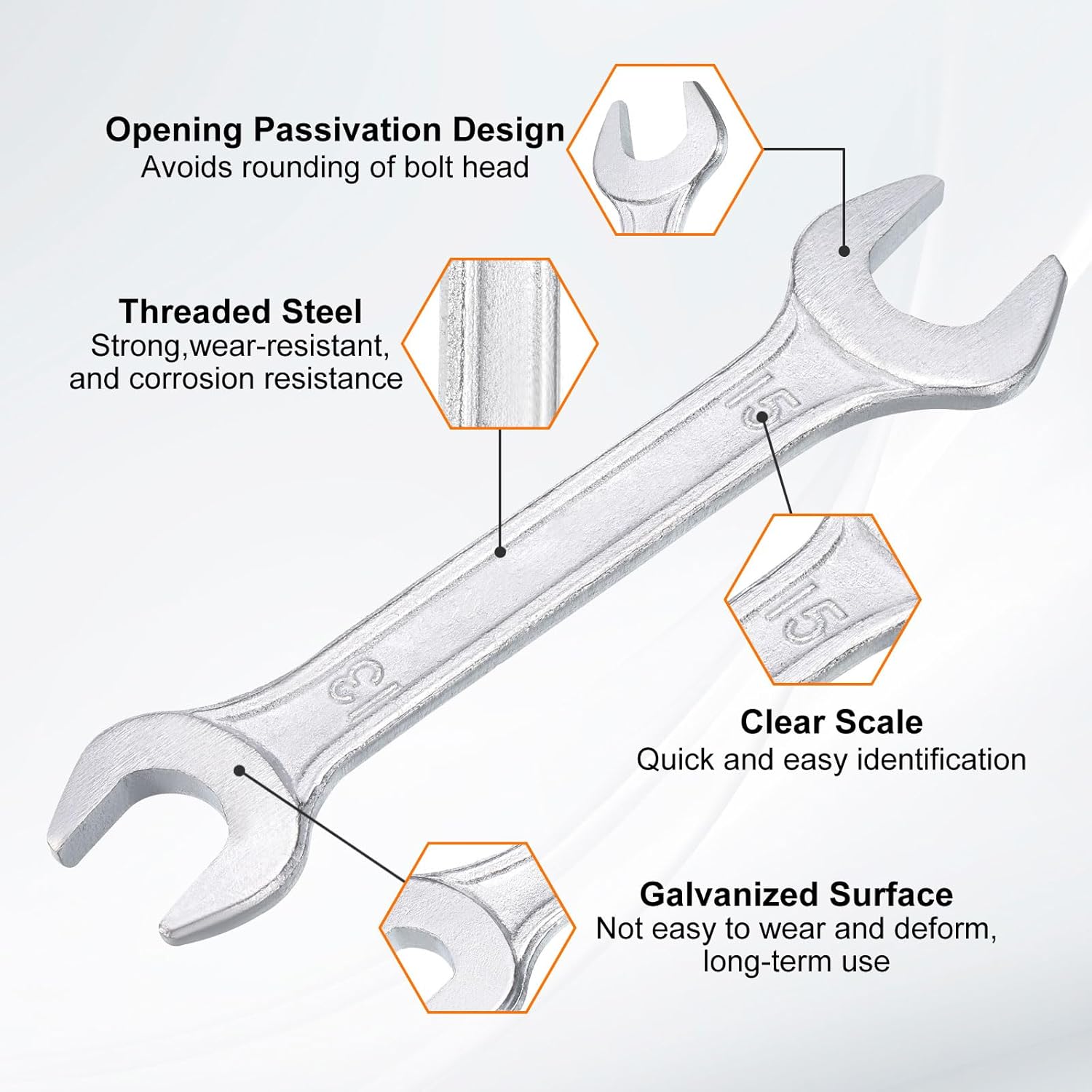 HARFINGTON Double Open End Wrench 13mm x 15mm Metric 15 Degree Offset Angle Small Flat Head Wrench Galvanizing Open Ended Spanner for Automotive Repair Furniture Assembly