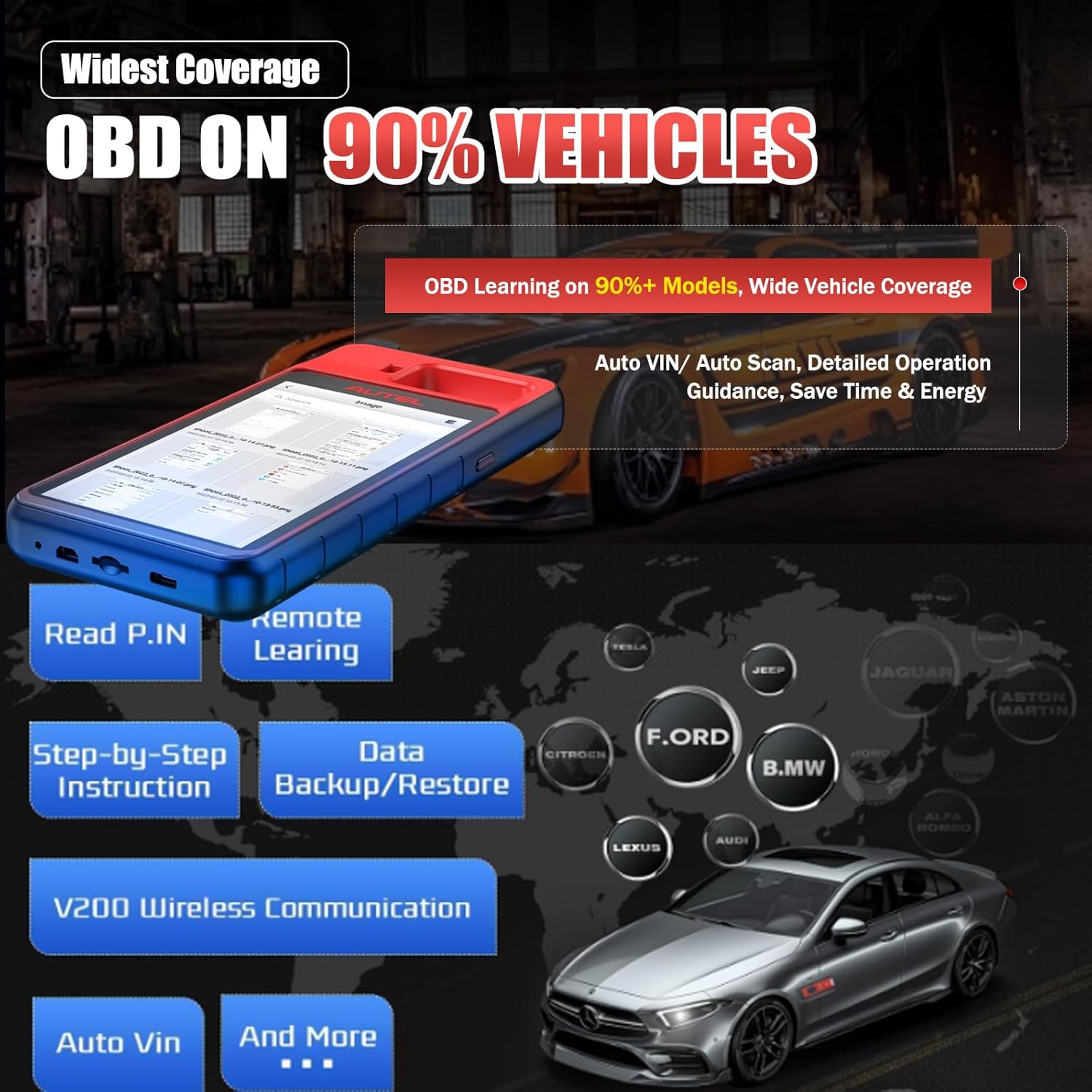 Autel KM100 Scanner Same as KM100X/E, Lite of IM508S Pro IM608 PRO 2 Programming Tool Free Update OBD Learning On 99% Car, Scan VIN/License Built-in APB112