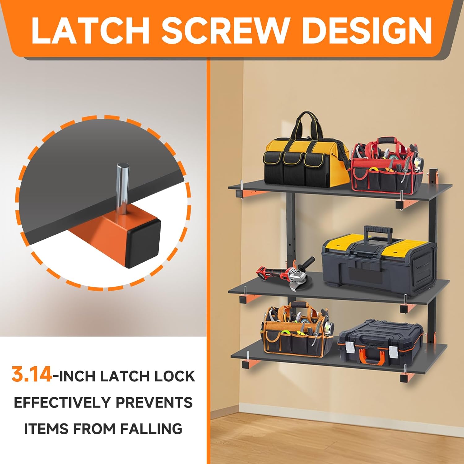 6 Pack Lumber Rack Wall Mount, Heavy Duty Wood Storage Racks, 9-Level System Organizer Shelving, 1080 LBS Capacity Hanging Garage Shelves, Orange Brackets Utility Metal Shelf for Indoor and Outdoor