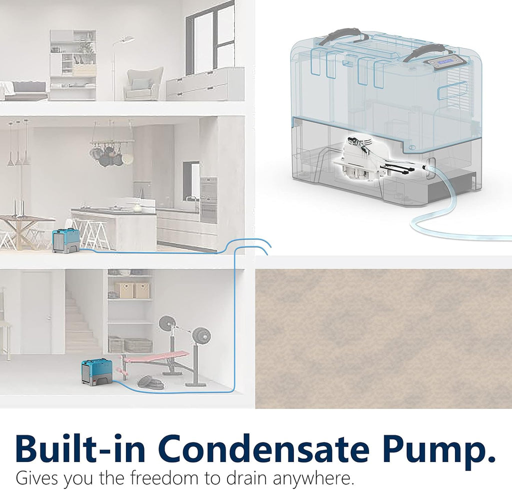 ALORAIR App Control Commercial Dehumidifier With Pump Industrial Dehumidifiers with Drain Hose, for Water Damage Restore, Flood Repair, Large Space, Job Sites (Blue)