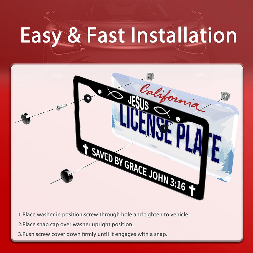 John 3:16 Jesus License Plate Frames Round Hole Personalise License Plate Frame Car Universal Accessories Stainless Steel Cars Decor 2 Holes and Screws Fits Standard US Vehicles Size 12.2 x 6 Inches