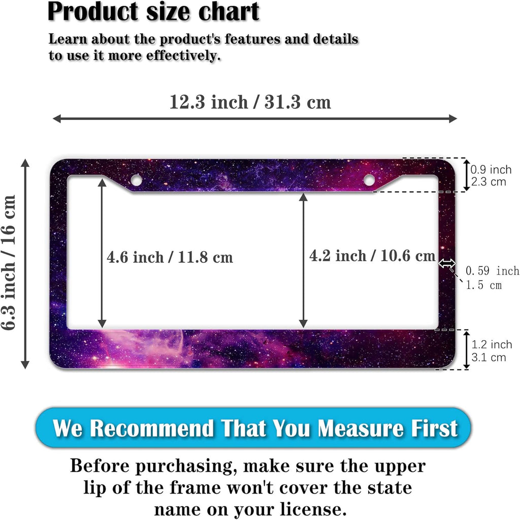 License Plate Frames Multicolor License Plate Cover Beautiful Galaxy Space Universal Aluminum Car Accessory 2 Pack with Screw Covers Set