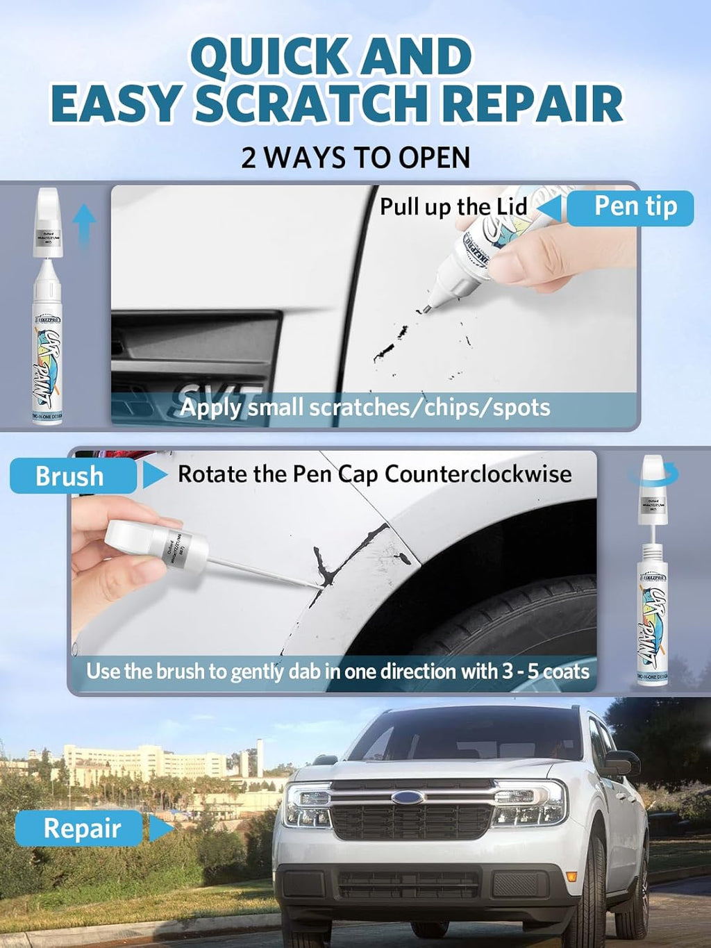 Shadow Black(G1) Touch Up Paint for Ford, Car Paint Scratch Repair Remover Pen Color Exact Match, Quick and Easy Fix Automotive Chips and Nicks Scuff