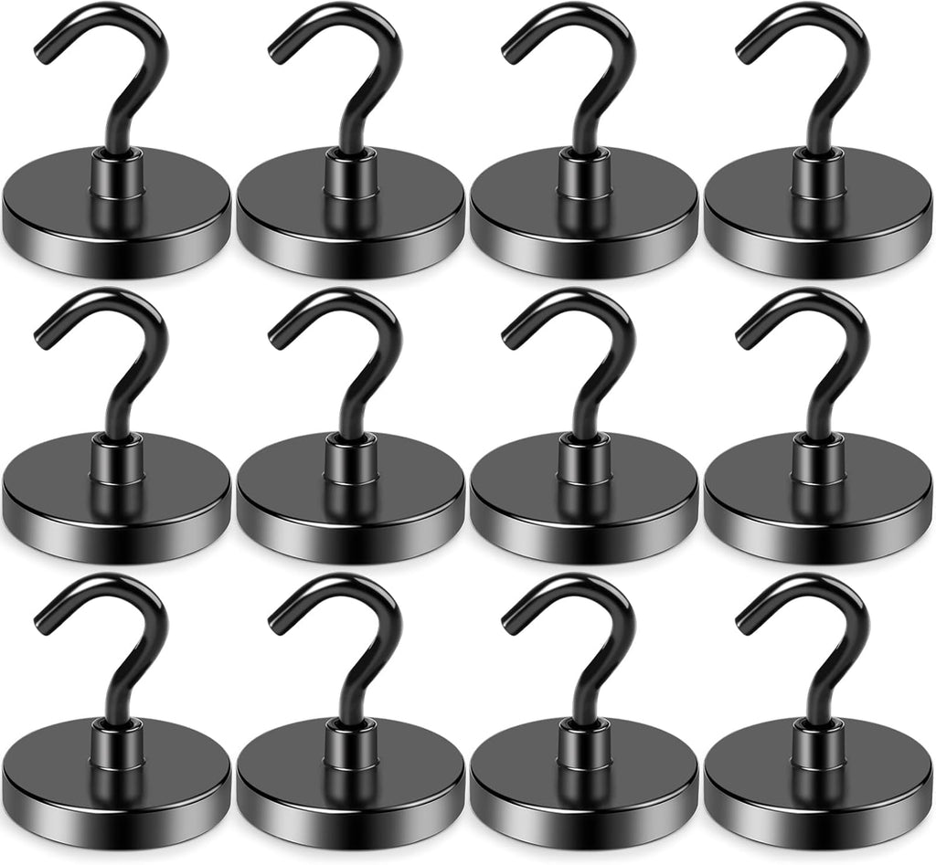 LOVIMAG Magnetic Hooks,100lbs Magnetic Hooks for Cruise Cabins, Cruise Essentials Must Haves for Travel, Strong Magnets with Hooks for Hanging, Heavy Duty Magnets with Epoxy Coating-12 Pcs
