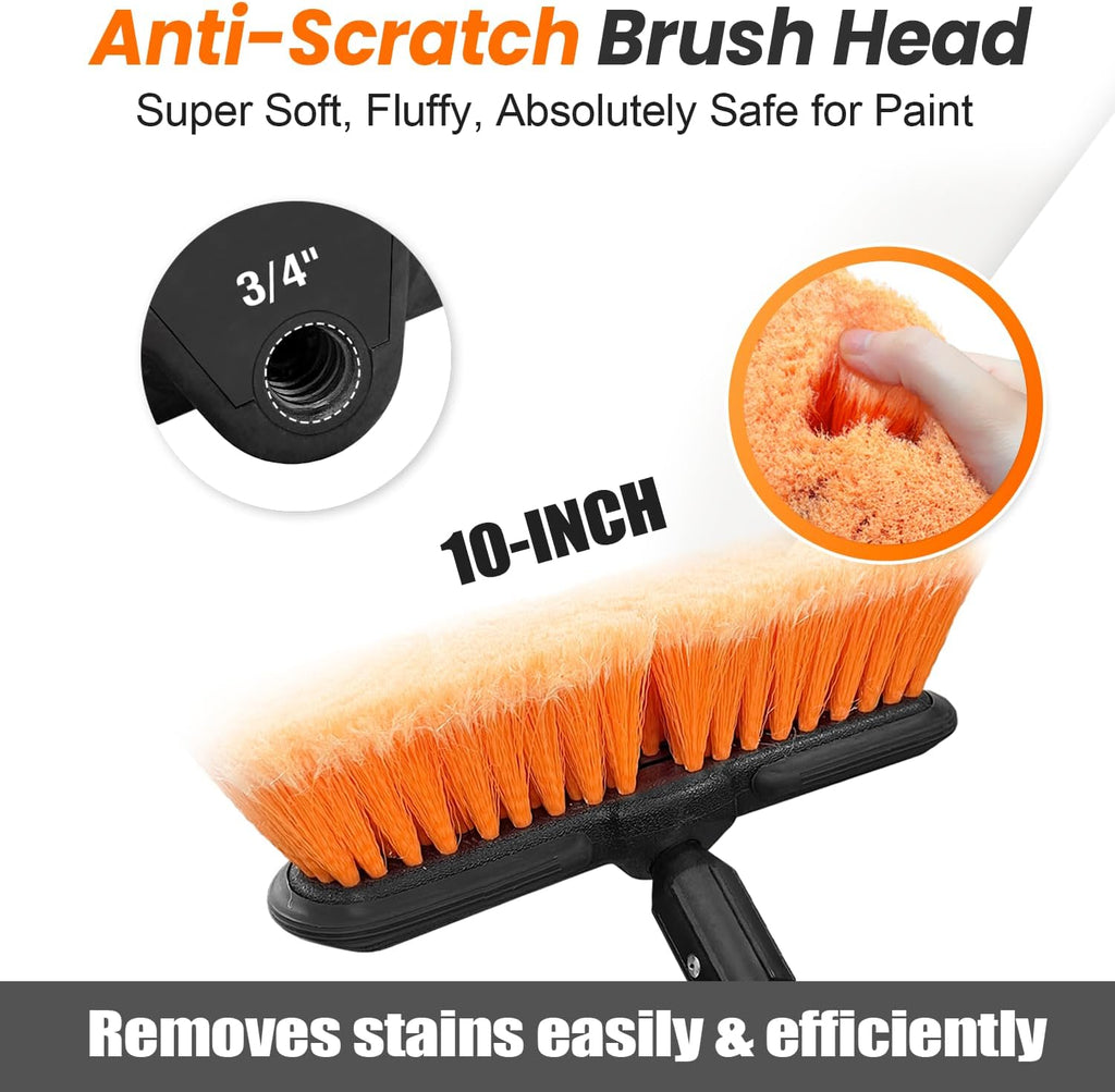 65" Car Wash Brush with Extension Pole, Car Wash 10” Dip Soft Brush, No Scratch Car Cleaning Brush Supplies for RV Boat Truck SUV, House Siding, Snow, Floors, Extension Aluminum Alloy