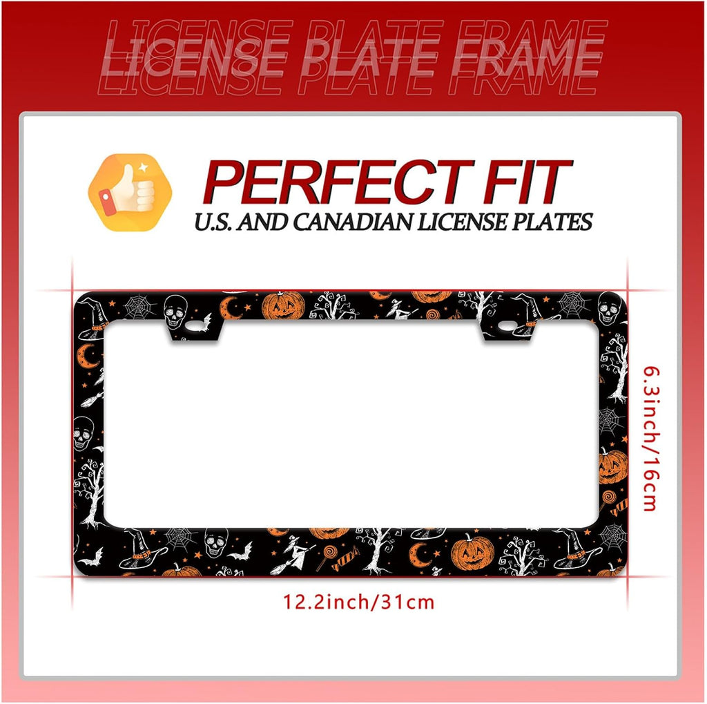 Pumpkin Witch Gothic License Plate Frame Bat Spider Web License Plate Holder Funny Personalise Car Stainless Stee Decorative Parts for Standard Us Canada Vehicles 12x6 Inch for Women Men