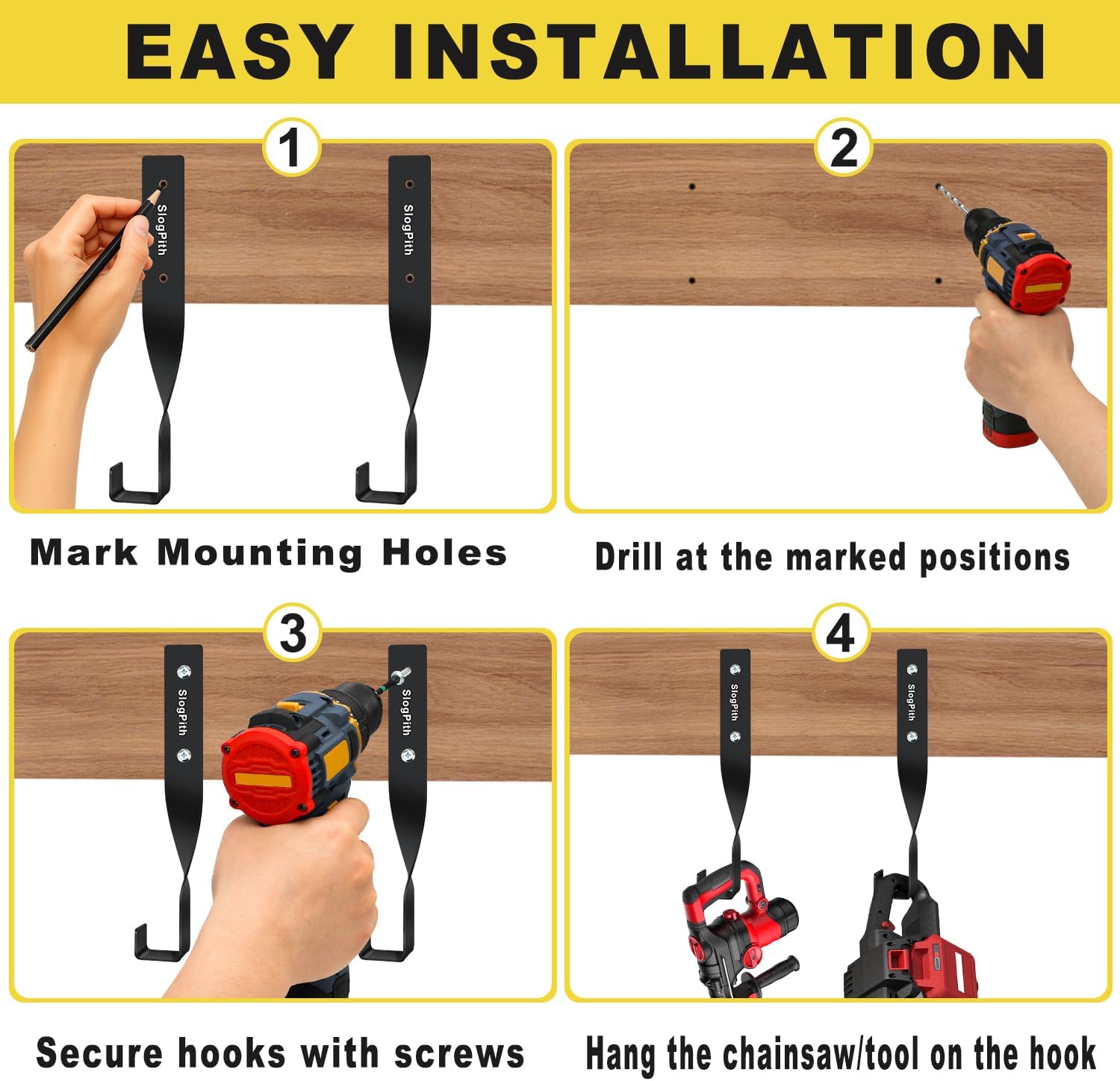 Chainsaw Hanger,Chainsaw Holder for Garage Wall Mount, Garage Storage Hooks for Chainsaw, Backpack Blower, Weed Eater & Tools,Rustproof Chainsaw Hook Organizes Tools, Saves Space(4 Pcs)