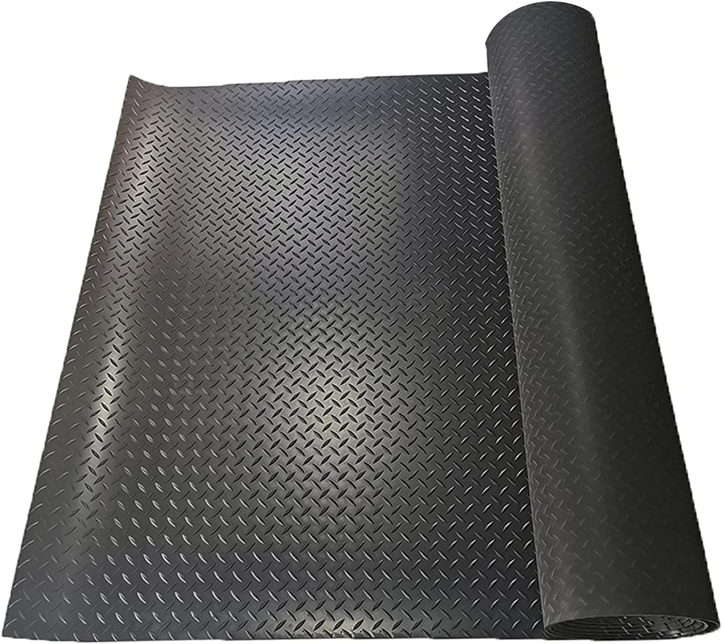 Boshen 5Ft x 17Ft Garage Floor Mat 2.5mm Thickened Rubber Flooring Roll 85sqft Diamond Plate PVC Rubber Trailer Mat Non-Slip Floor Protector Mat for Garage Warehouse Basement Trailer - Black