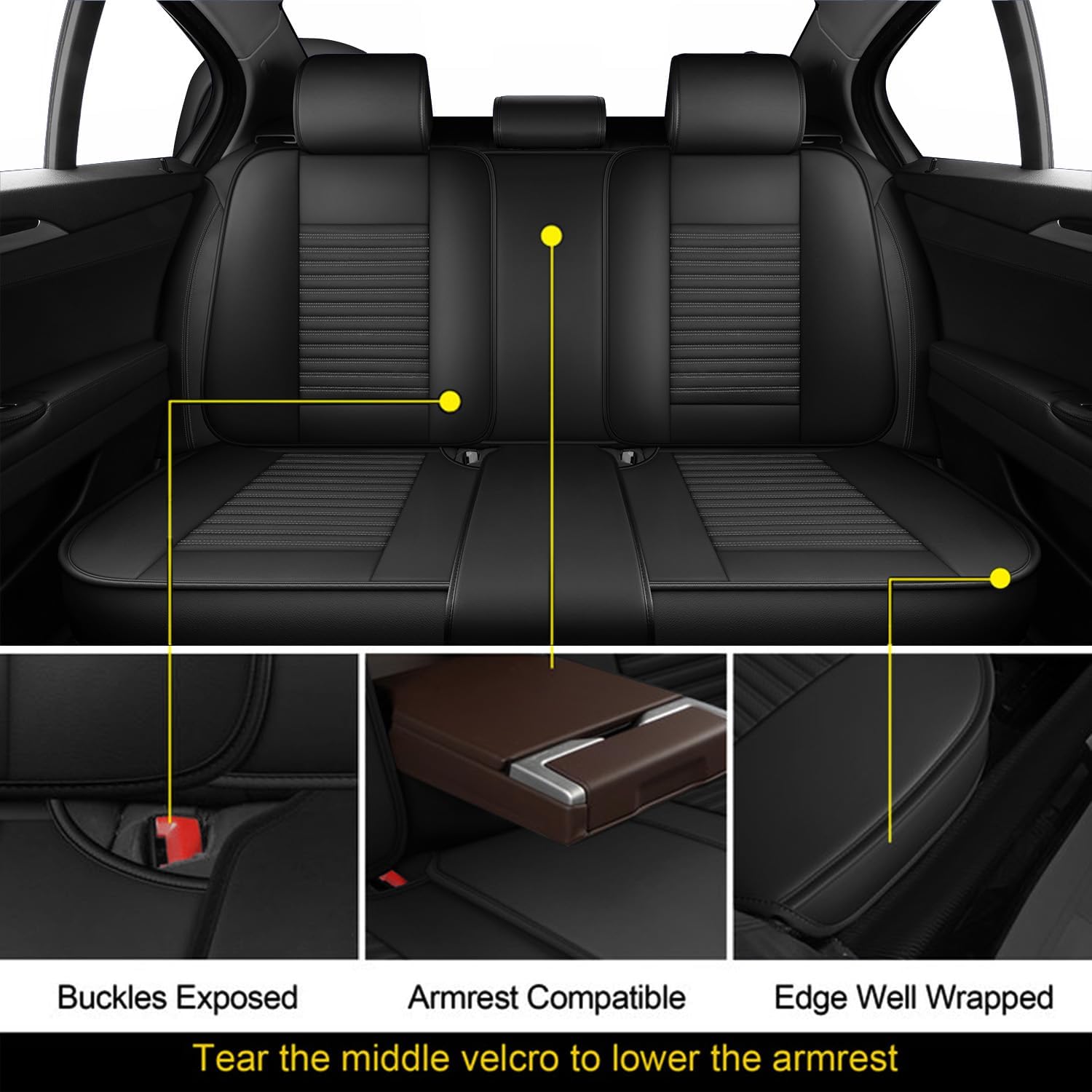 LINGVIDO Car Seat Covers,Breathable and Waterproof Faux Leather Automotive Seat Covers for Cars SUV Pick-up Truck Sedan(Full Seat,Black GrayLine)