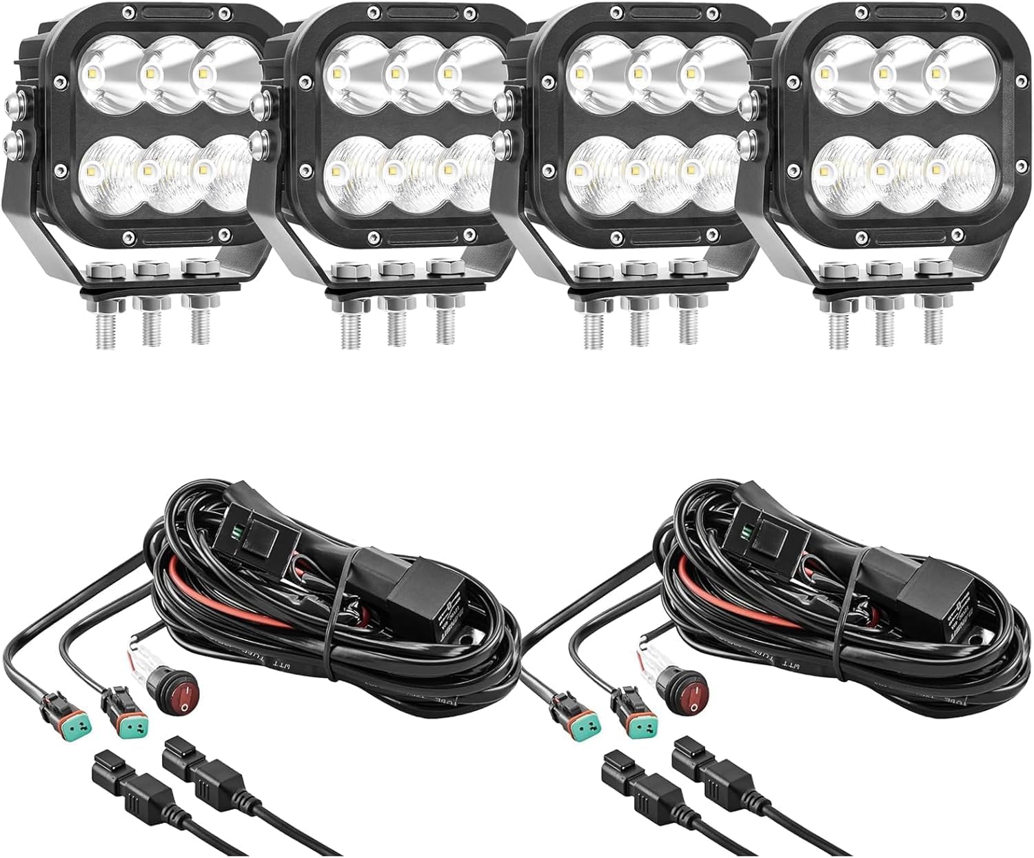 Off Road LED Pod Lights 5 Inch 120W 10000lm Offroad LED Work Light Pods for Truck Car Boat ATV Tractor 12V 24V Auxiliary Fog Lights, 【IP68 Waterproof With DT Wiring Harness】