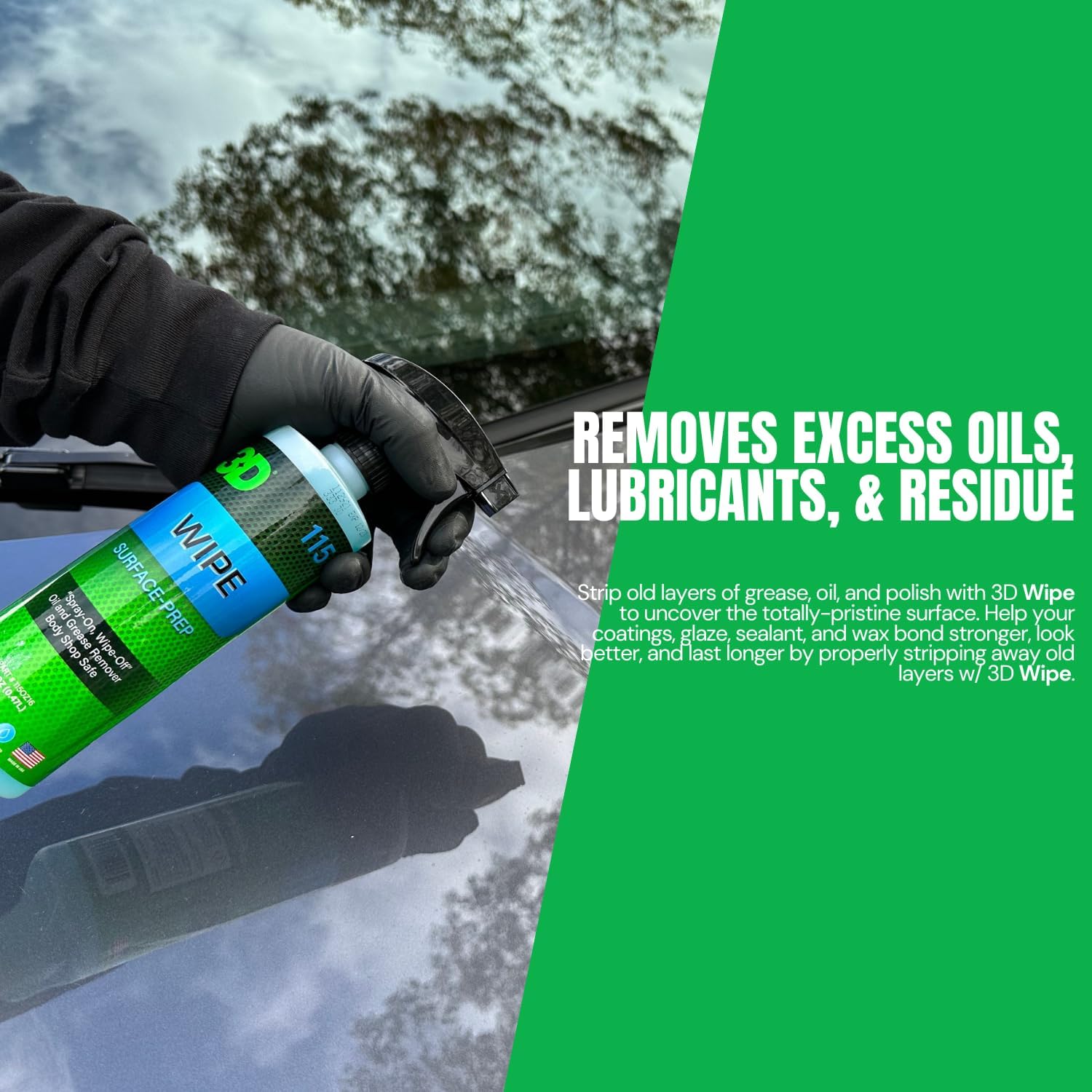 3D Wipe Ceramic Coating Surface Prep - Removes Excess Oils & Lubricants from Paint & Glass Prior to Ceramic Coating Application 16oz.