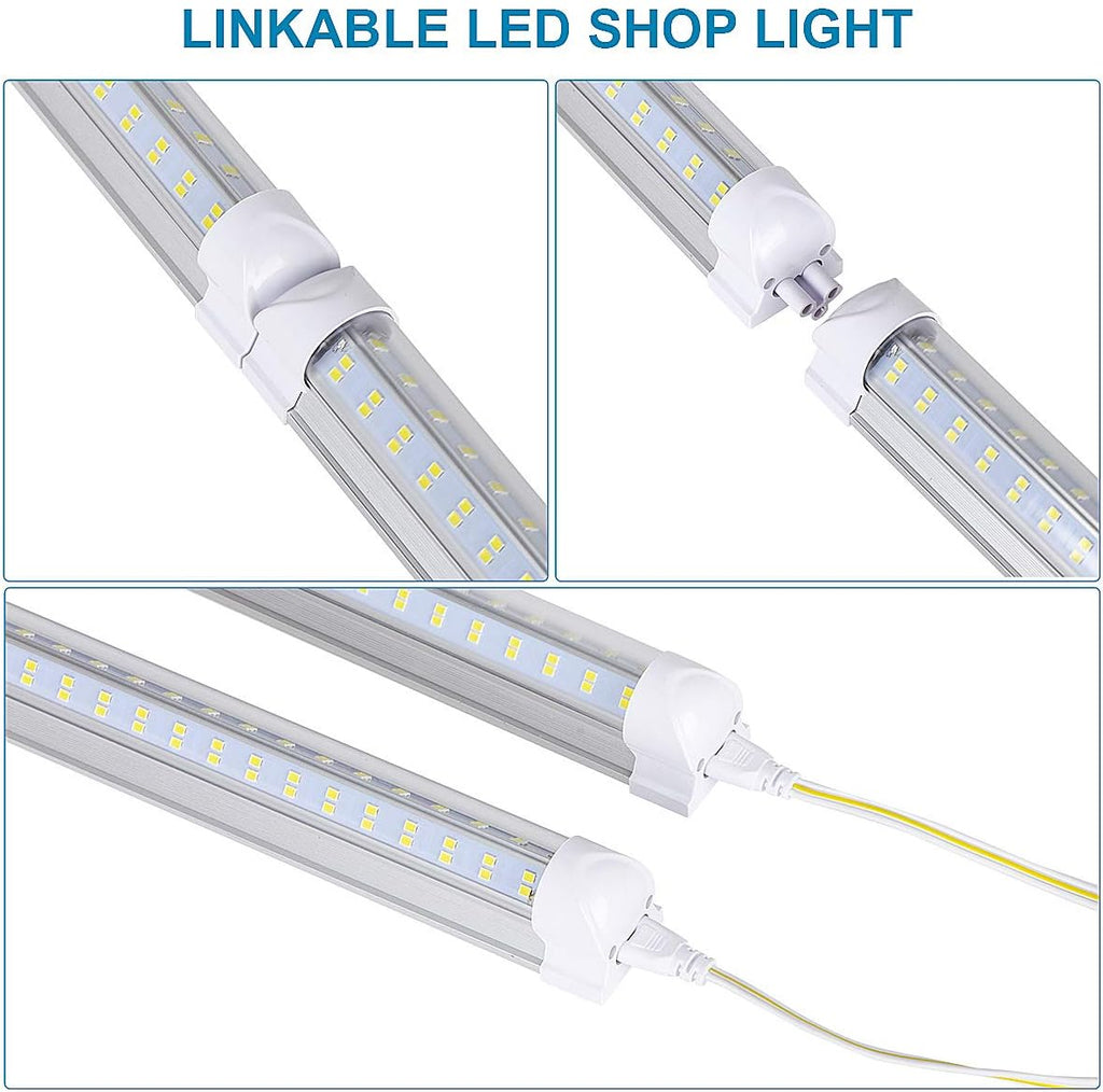 4 Pack,Led Shop Lights, 8FT Led Shop Light,144W 6000K 19500LM Clear White,Led Shop Light 8FT 110V Linkable Integrated 4 Row V-Shape for Shop Garage,Warehouse