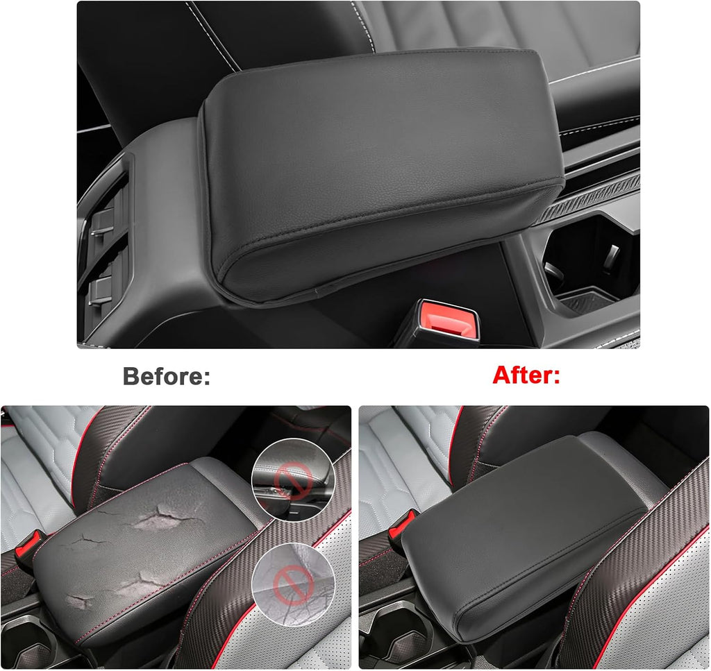 SXCY for 2024 VW Tiguan Armrest Cover for Volkswagen Tiguan 2024 Accessories 2018-2022 2023 2024 Tiguan Center Console Cover 2024 Tiguan Middle Console Cover (Black Leather Cover)