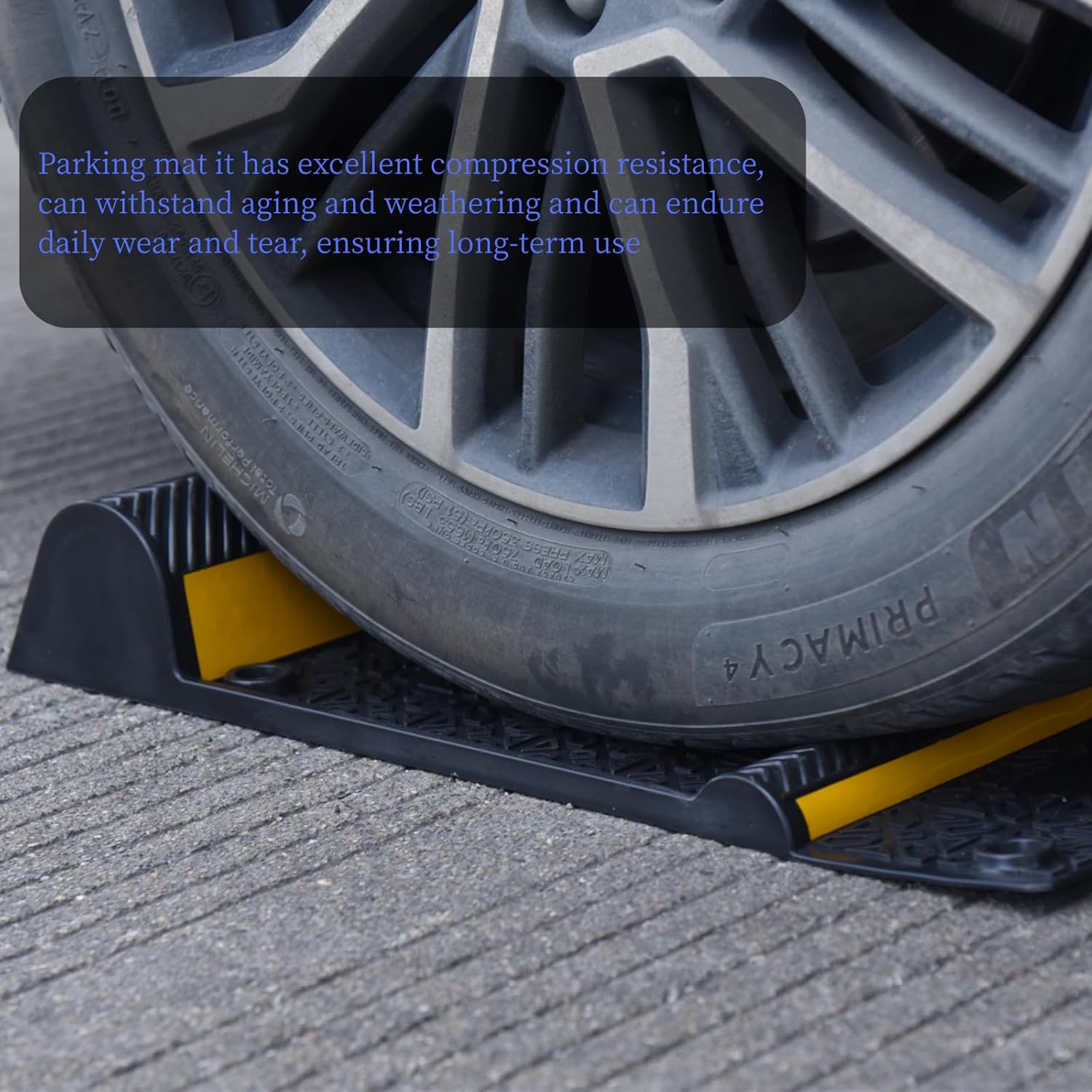4 Pack Parking Mats for Garage Floors,21.6" X11.4" Durable Rubber Car Parking Guide Mat-Wheel Stopper with Reflective Yellow Strips,Garage Floor Stop Aid for Cars, Trucks, Indoor/Outdoor,Black