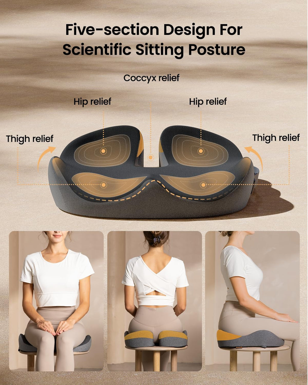 ProtoArc Seat Cushion, Office Chair Cushion for Sciatica, Coccyx Cushion, Ergonomic Memory Foam Seat Cushion for Car, Home, Pressure Relief Pad for Hip, Tailbone, All Day Comfort - Black&Gray
