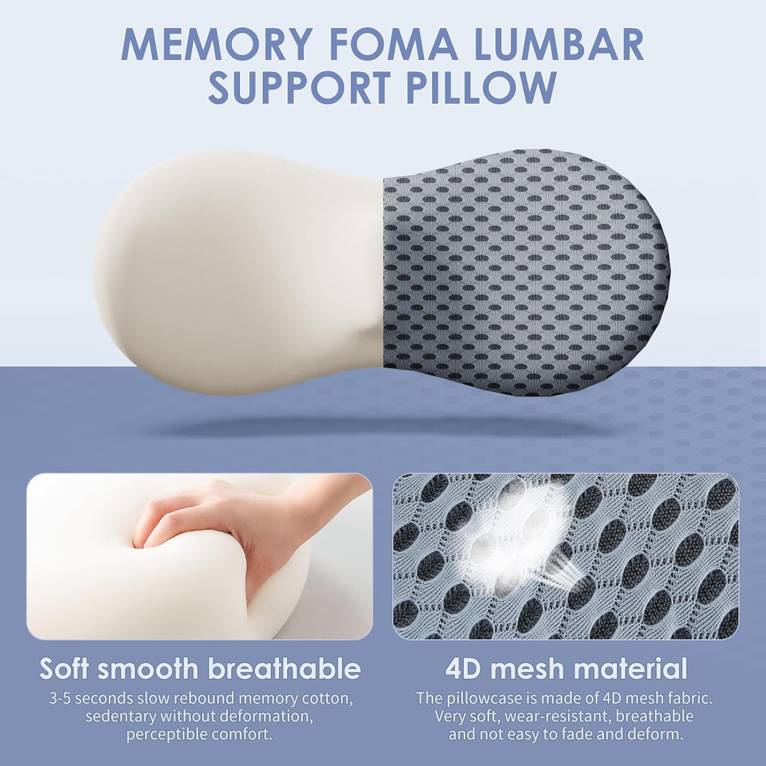 Lumbar Support Pillow, Memory Foam Back Support Pillow for Office Chair, Car Seat, Gaming Chair, Recliner and Bed, Neo Cushion for Low Back Pain Relief (Mesh, Gray)