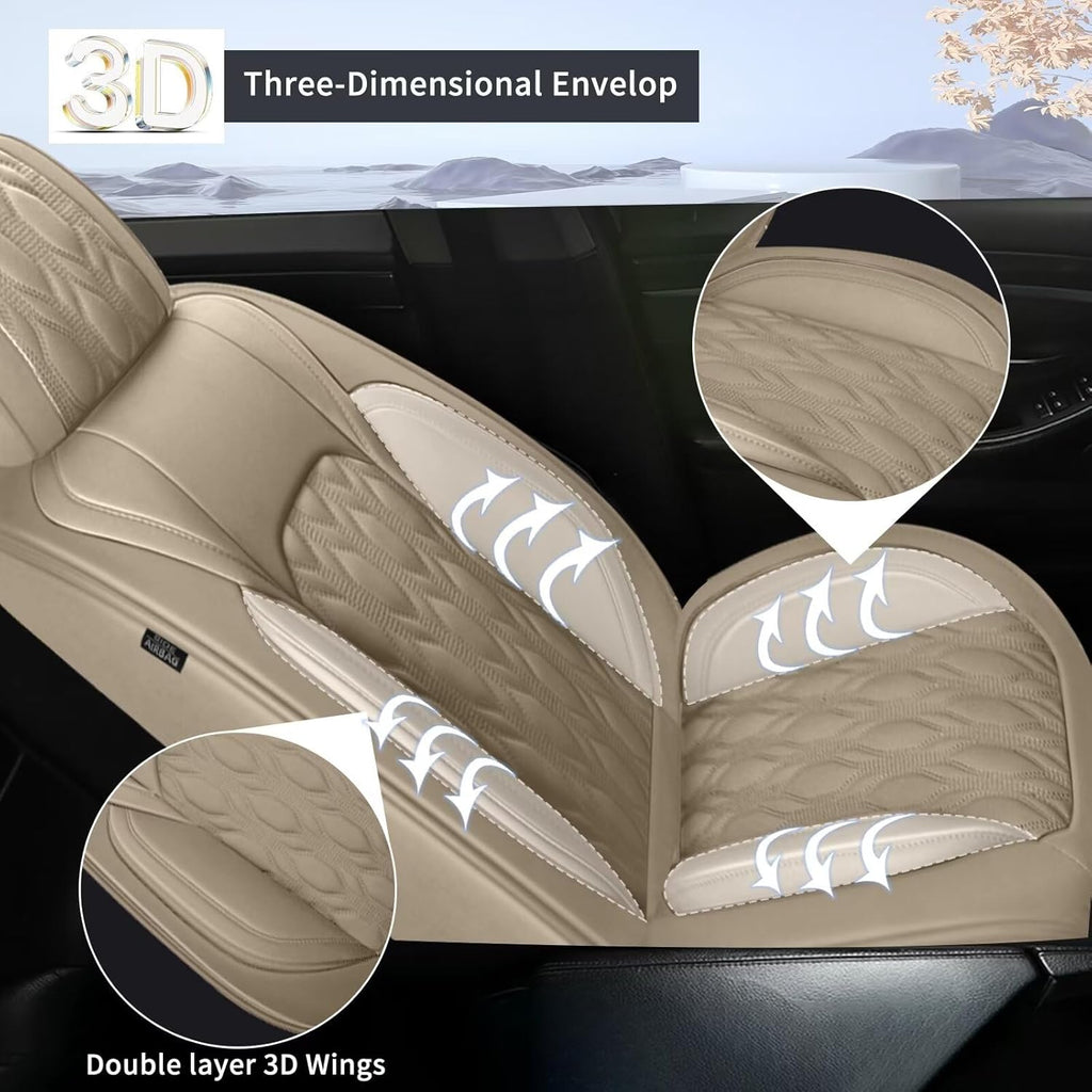 2 Front Car Seat Covers Fit for Toyota Camry 2012-2025: Faux Leather Automotive Seat Covers Waterproof Vehicle Seat Protector with Compatible Airbag (2 Seats, Beige)