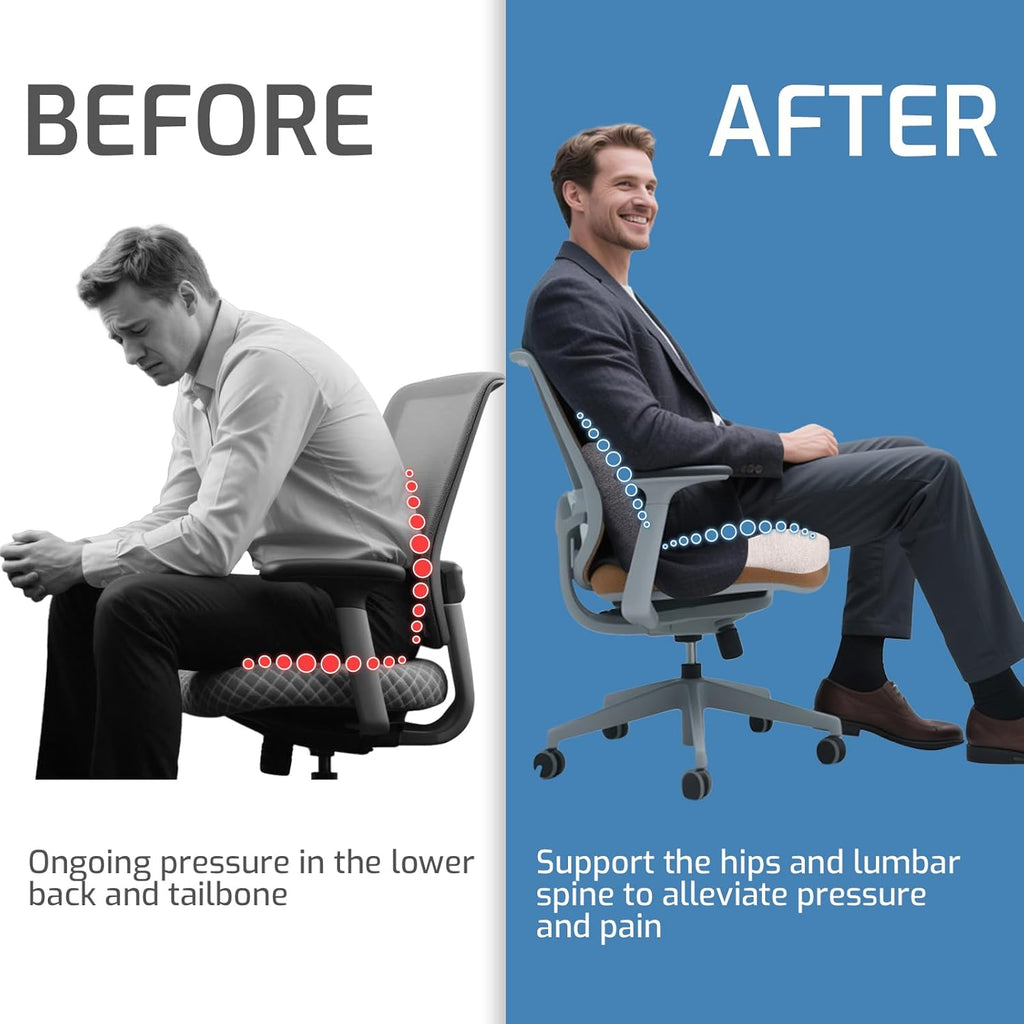 Memory Foam Seat Cushion,Office Chair Cushion with Lumbar Support for Back Pressure Relief, Car Seat Cushion with Adjustable Strap,Sciatica Pad Cushions for Car,Truck, Desk,Gaming Chair