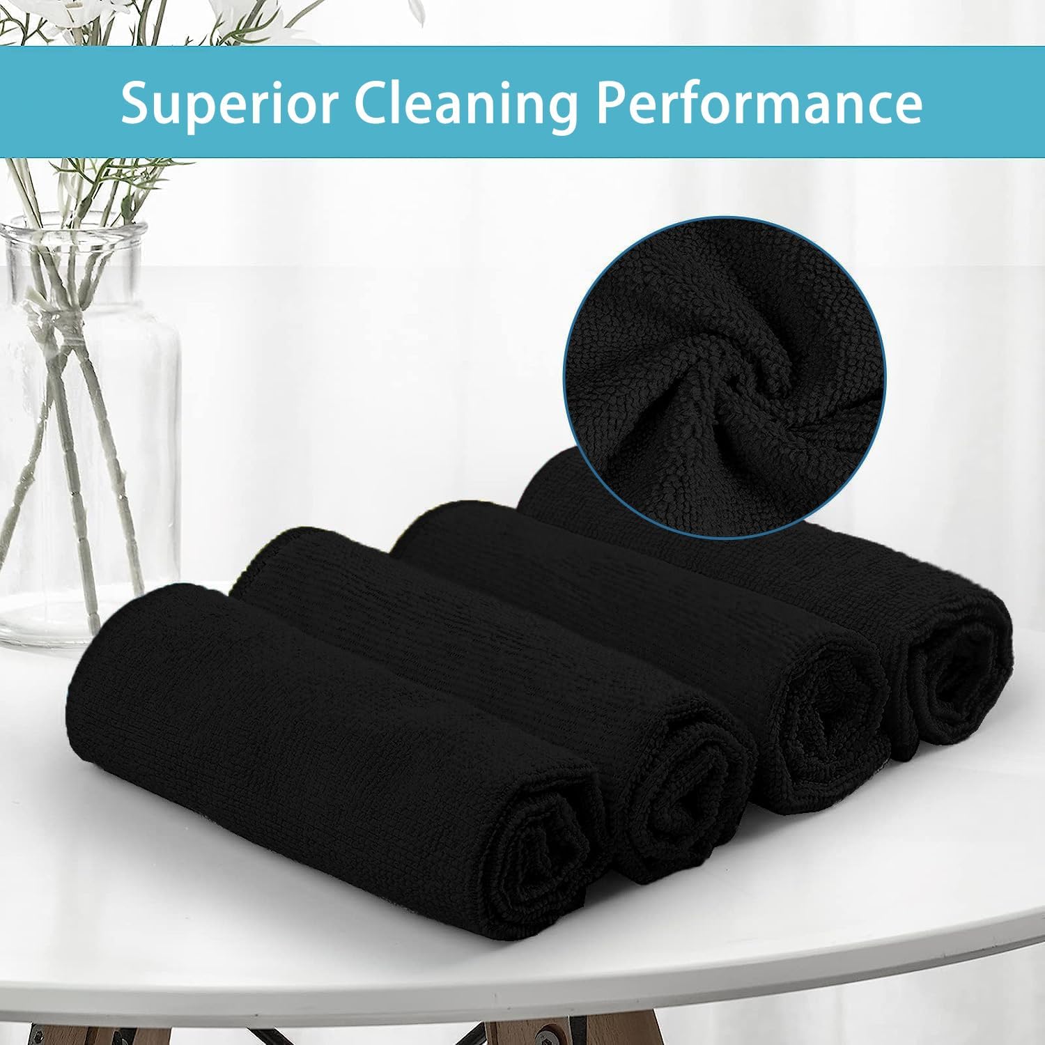 HOMEXCEL Black Microfiber Cleaning Cloth, 50 Pack Cleaning Towels for Kitchen, Lint Free, Scratch-Free, Highly Absorbent, and Reusable Cleaning Rags for House, Window and Glass, Cars, 11.5 X11.5 inch