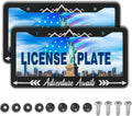 License Plate Frames Black and White Custom License Plate Frame Adventure Awaits Aluminum Metal Car Accessory 2 Pack with Screw Covers Set