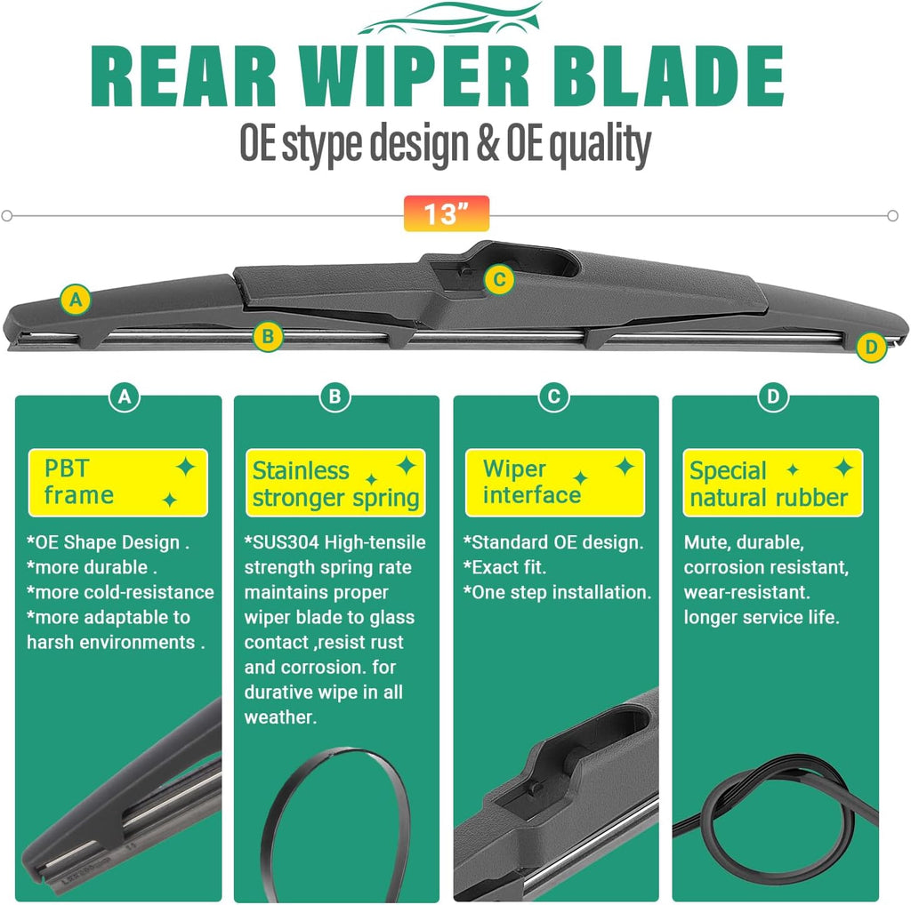 26" 18" 13" Windshield Wiper Blades Replacement for Kia Telluride 2020 2021 2022 2023 2024 2025 Premium All Weather Front Rear Wipers Set - OEM Quality (Pack of 3)