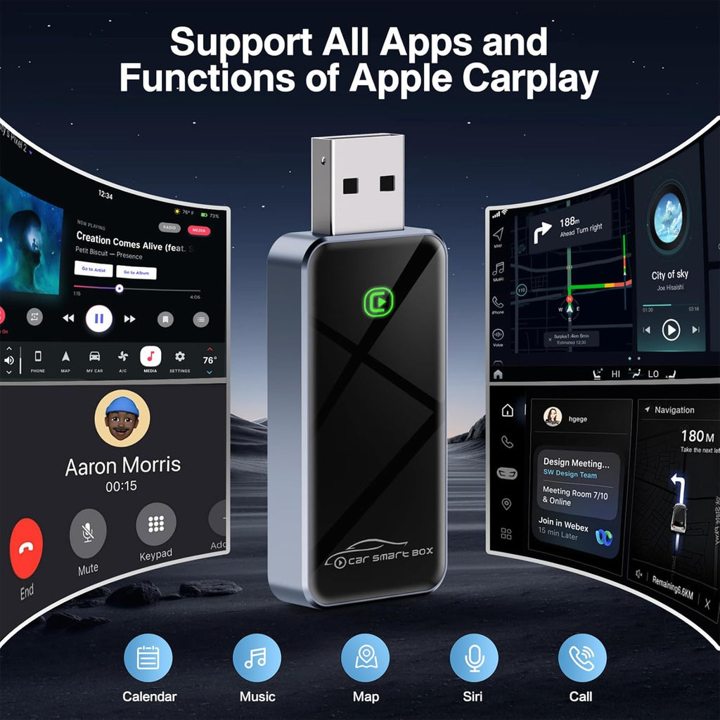 Wireless CarPlay Adapter for Apple - 2025 Slim Edition, Plug & Play Connection Converts Factory Wired to Wireless CarPlay Adapter for iPhone CarPlay Dongle for iOS 10+ (Black)