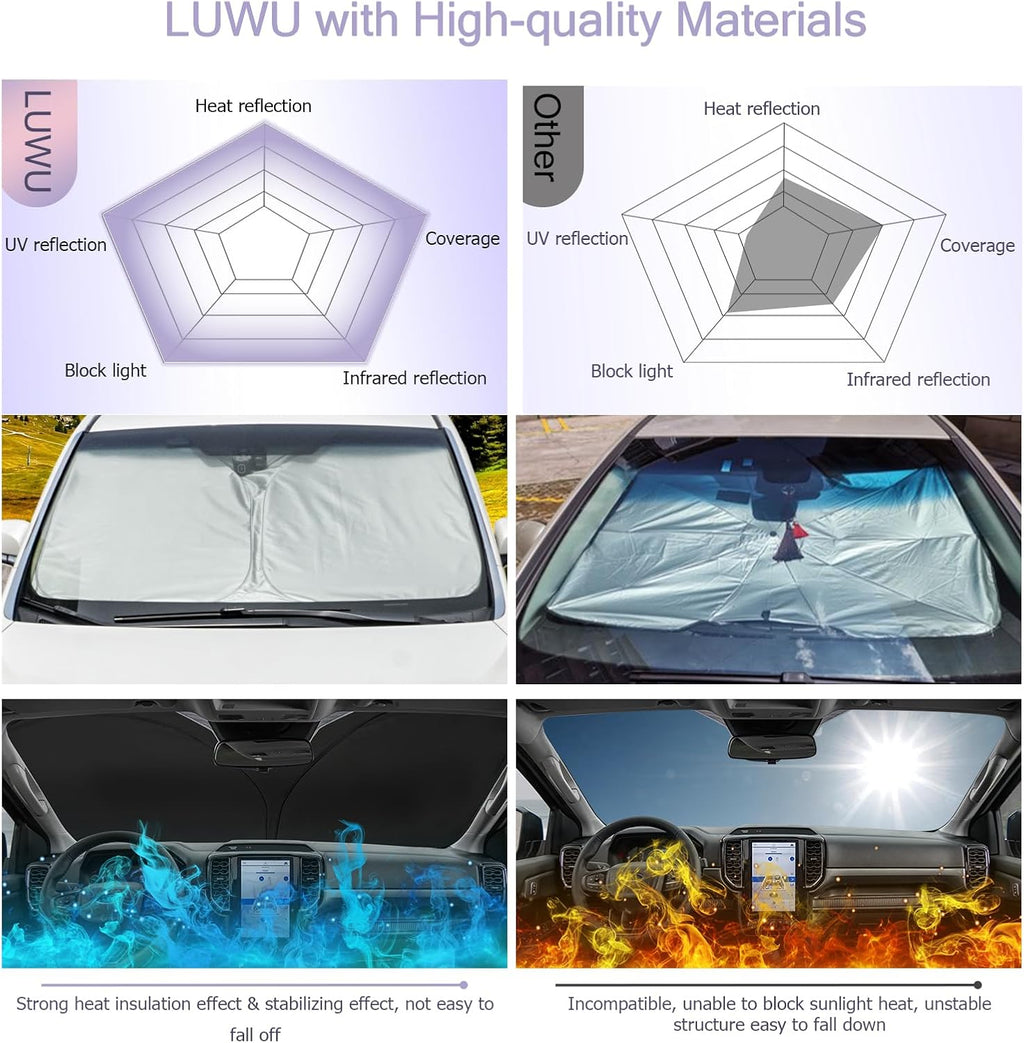 LUWU 2023-2024 Ford Ranger Windshield Sun Shade - Blocks UV Rays, Front Window Sunshade