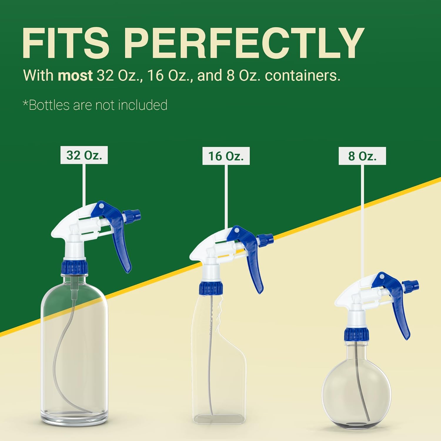 Spray Bottle Nozzle Replacement, Bottle Tops Only - Sprayer Nozzle Triggers for Heavy Duty, Commercial, Home Cleaning Solutions - Fits 8,16,24,32 oz Plastic & Glass Bottles, Blue, 24 pack